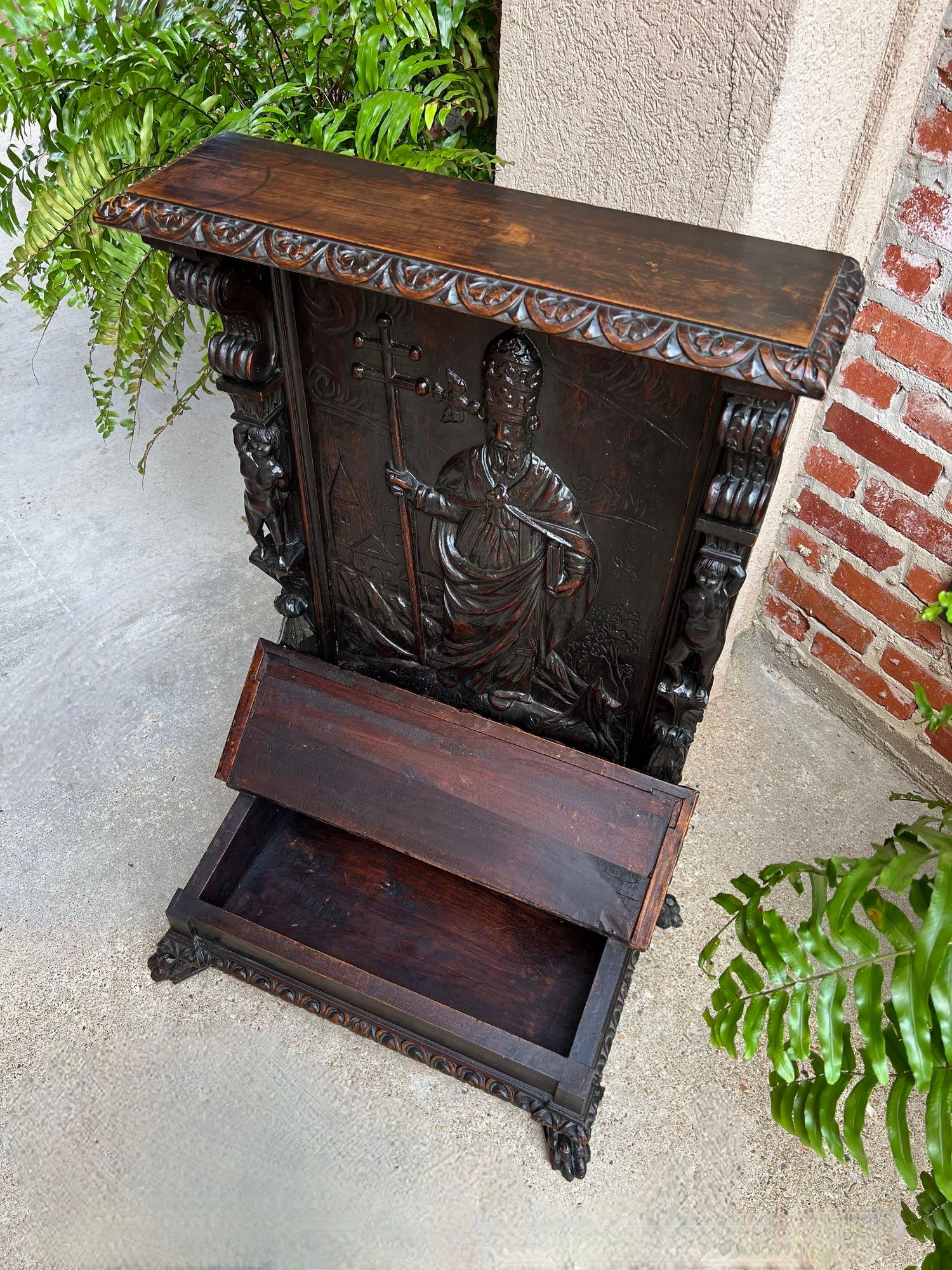 Antique French Prayer Kneeler St. Gregory Cross Catholic Chapel Carved Oak c1880 4