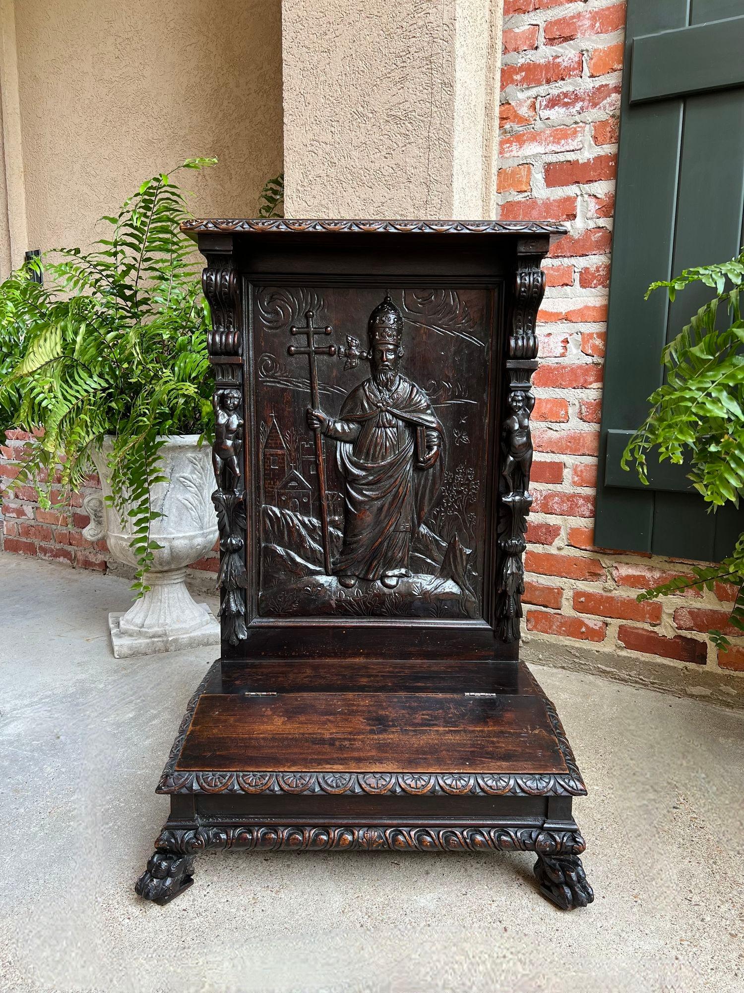 Antique French Prayer Kneeler St. Gregory Cross Catholic Chapel Carved Oak c1880 6