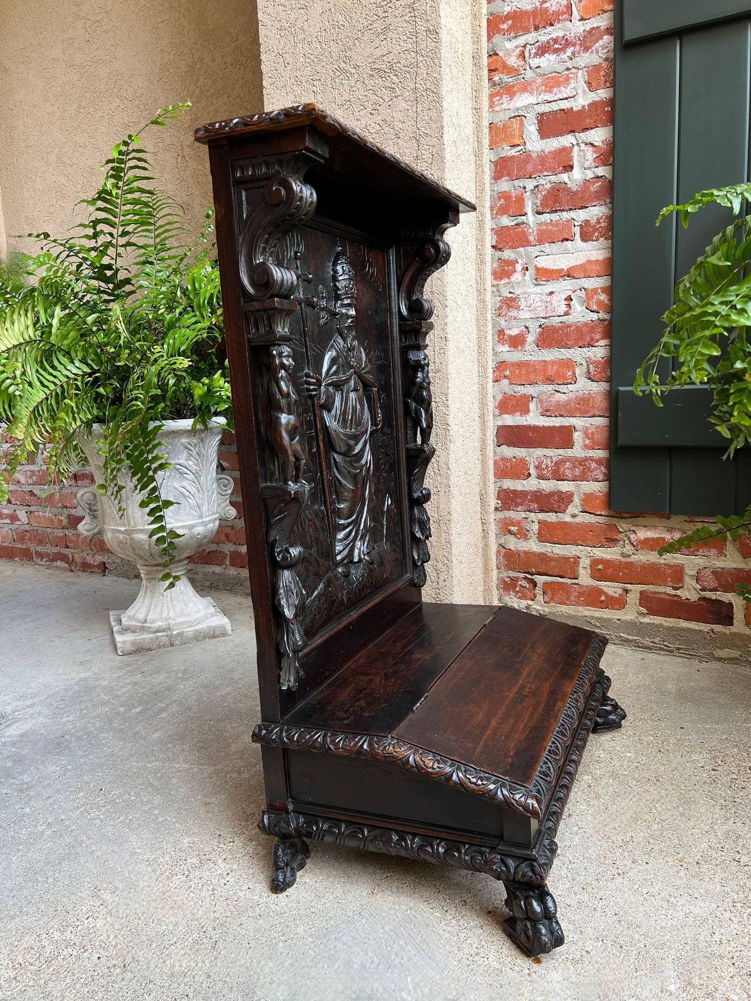 Antique French Prayer Kneeler St. Gregory Cross Catholic Chapel Carved Oak c1880 7