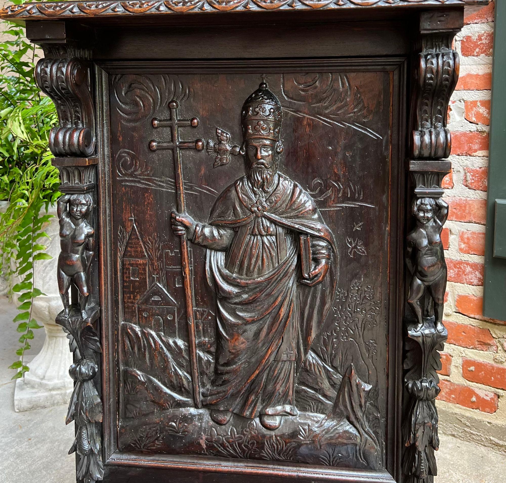 Antique French Prayer Kneeler St. Gregory Cross Catholic Chapel Carved Oak c1880 8