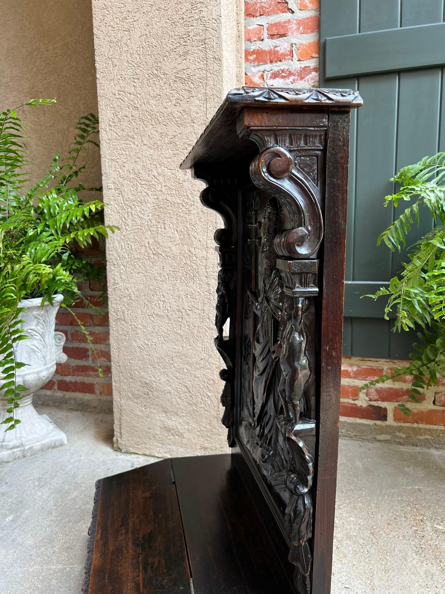Antique French Prayer Kneeler St. Gregory Cross Catholic Chapel Carved Oak c1880 10