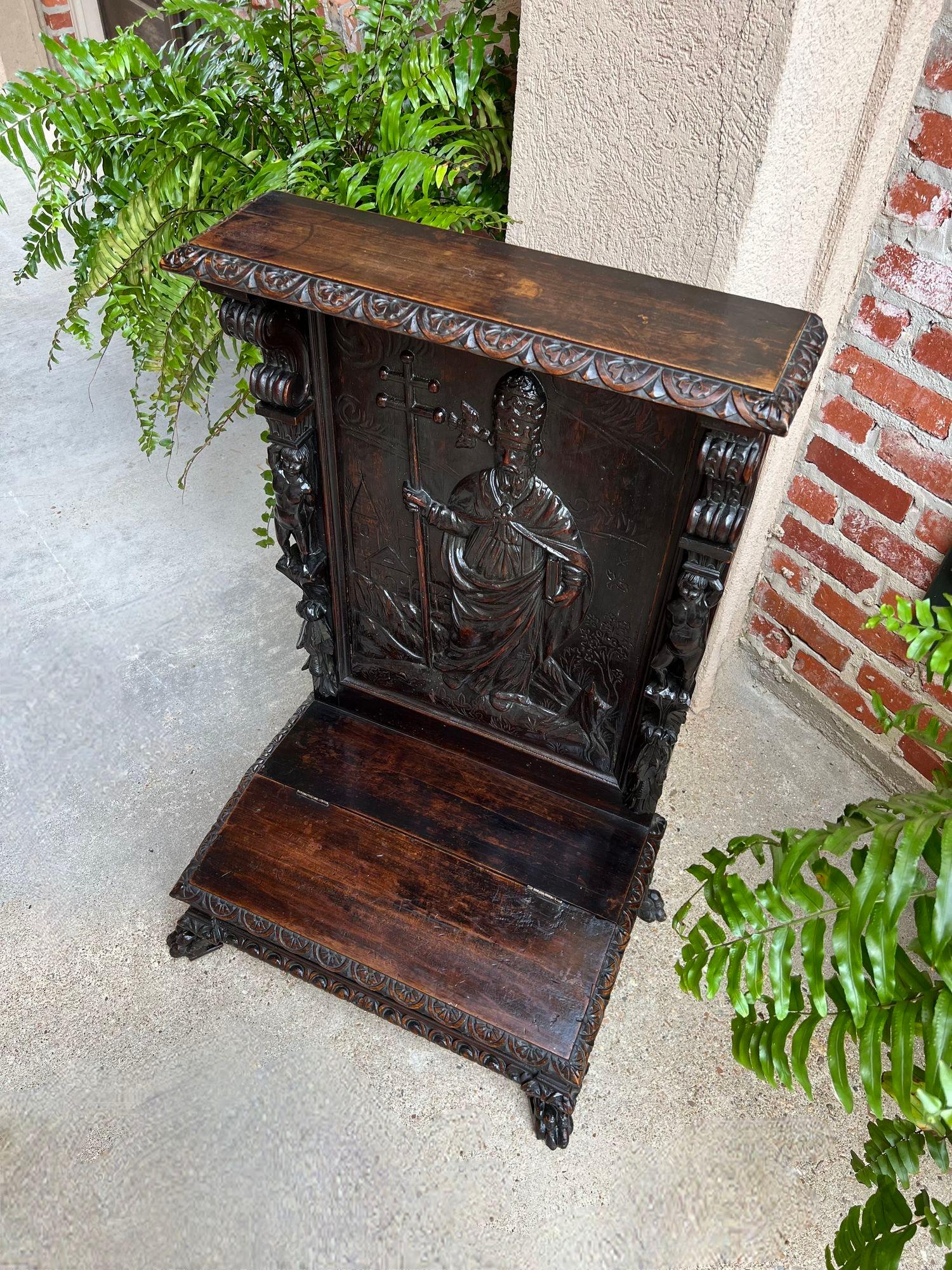 Antique French Prayer Kneeler St. Gregory Cross Catholic Chapel Carved Oak c1880 11