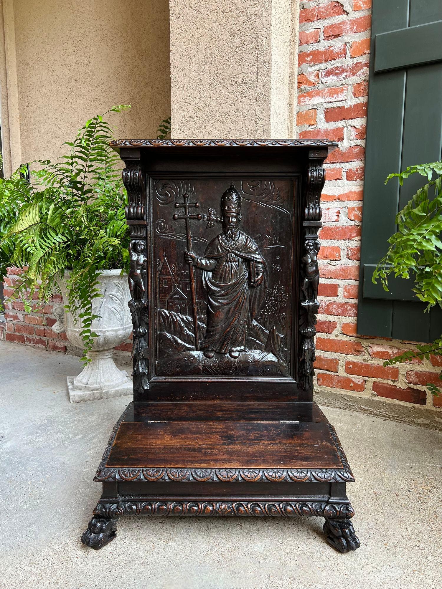 Antique French Prayer Kneeler St. Gregory Cross Catholic Chapel Carved Oak c1880 14