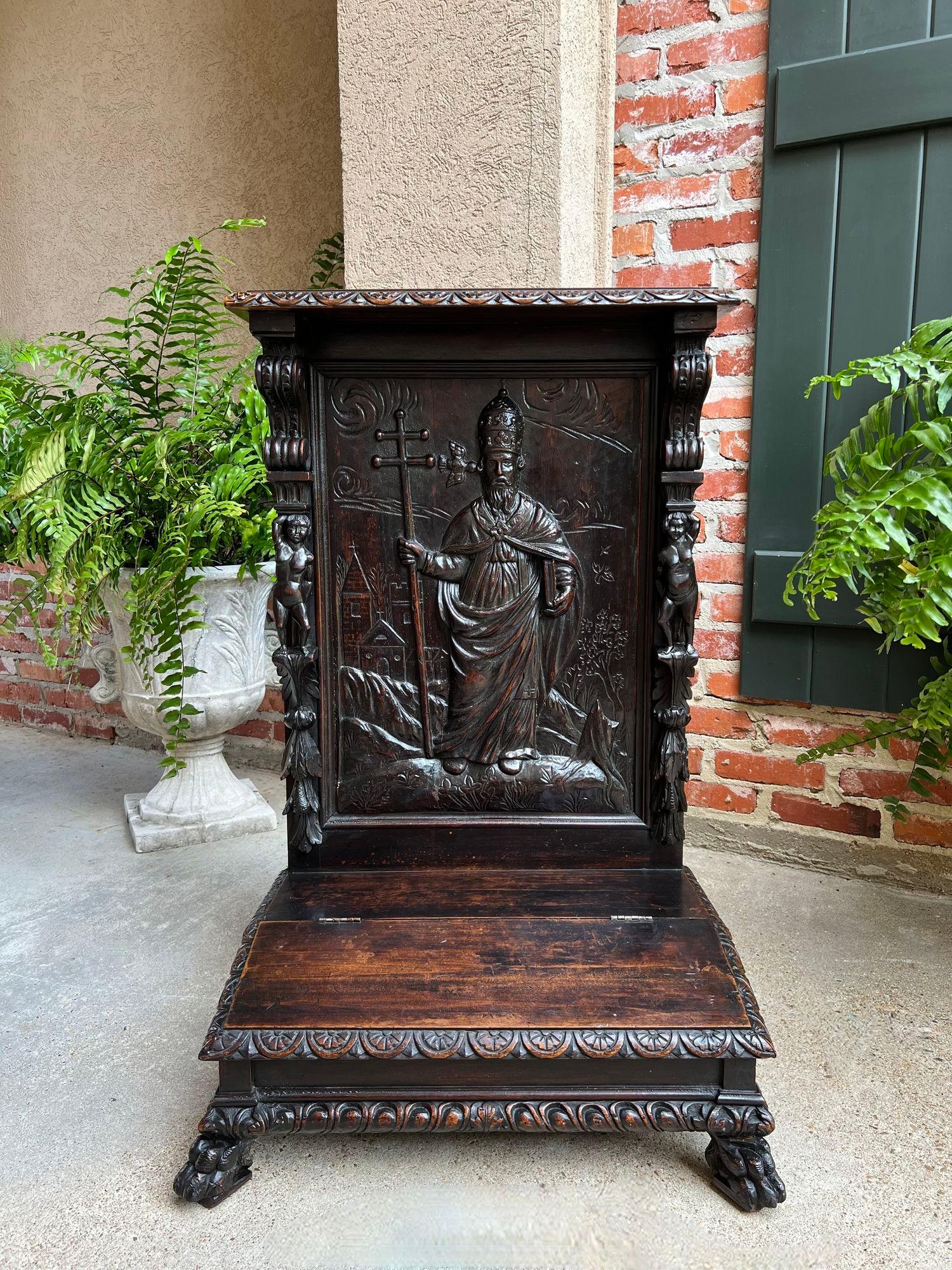 French Provincial Antique French Prayer Kneeler St. Gregory Cross Catholic Chapel Carved Oak c1880