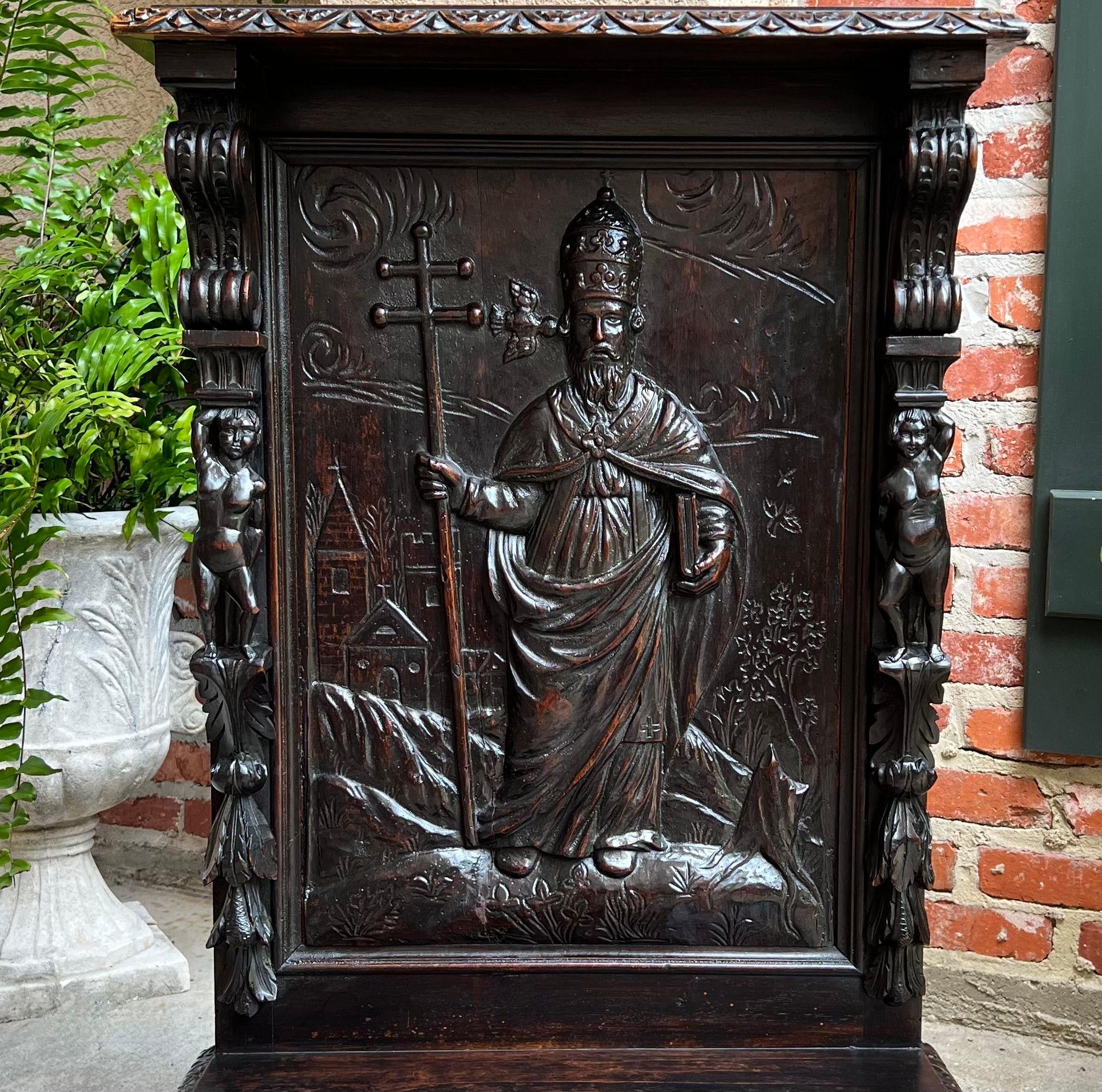 Hand-Carved Antique French Prayer Kneeler St. Gregory Cross Catholic Chapel Carved Oak c1880