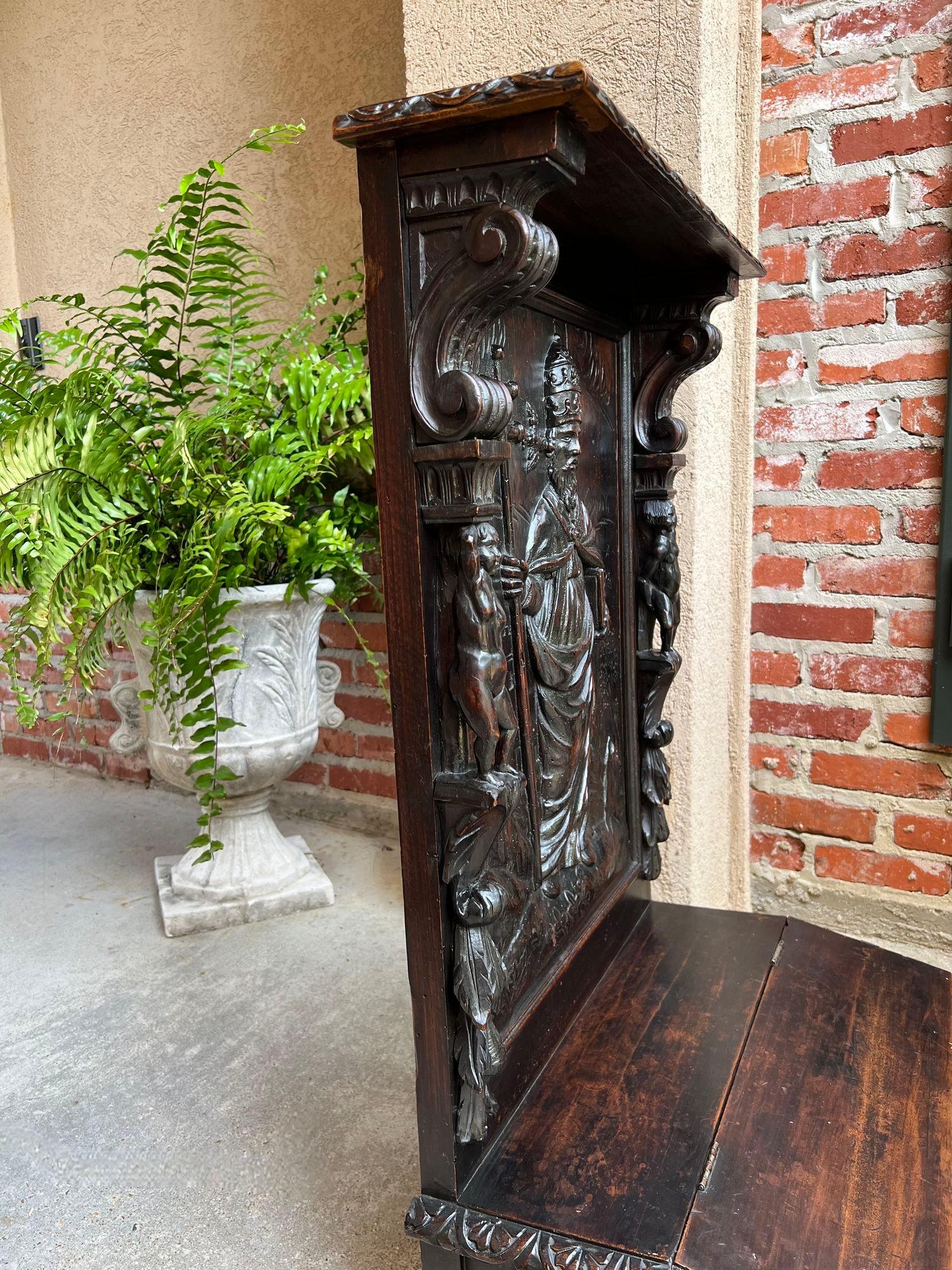 Antique French Prayer Kneeler St. Gregory Cross Catholic Chapel Carved Oak c1880 1