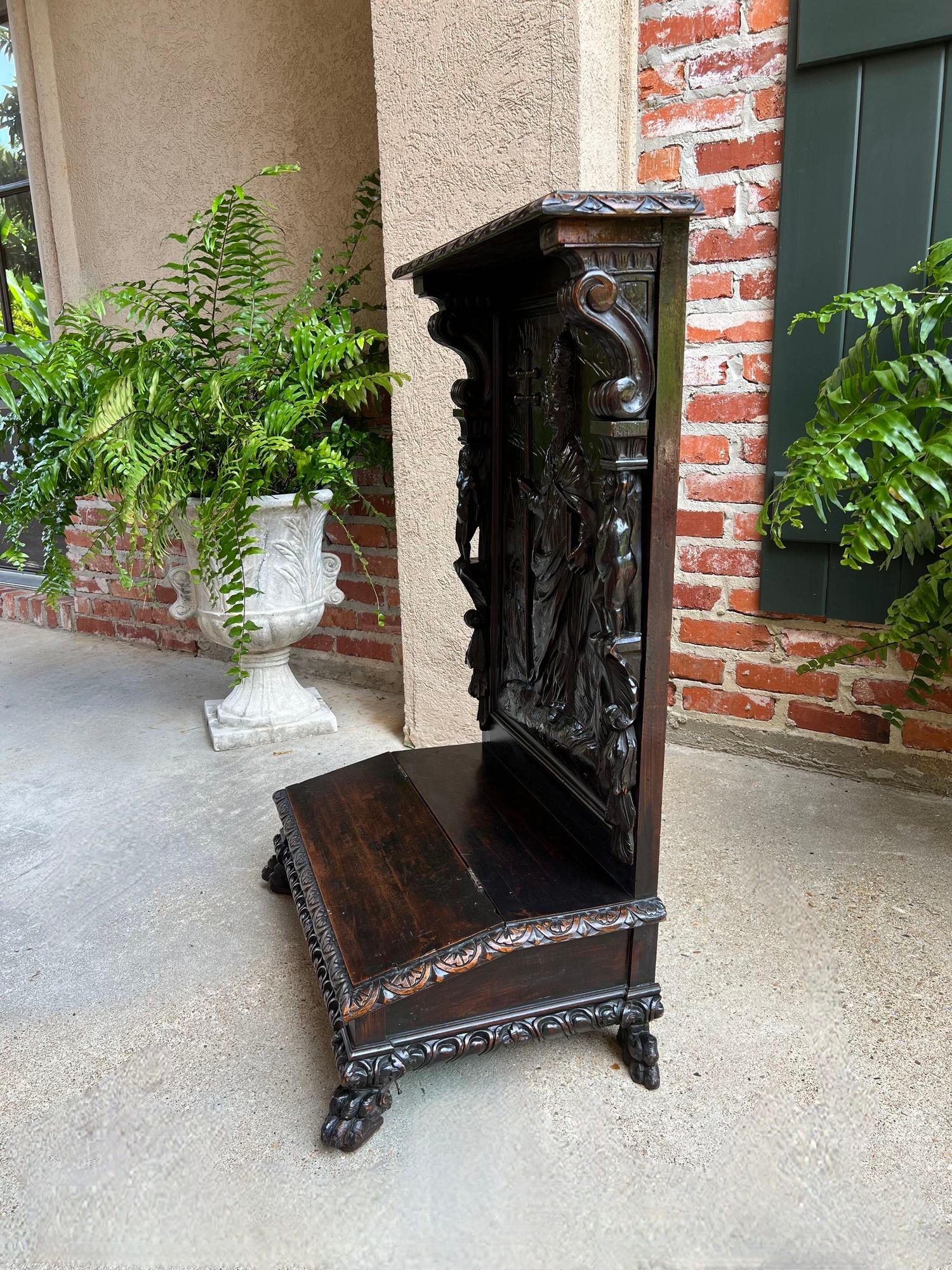 Antique French Prayer Kneeler St. Gregory Cross Catholic Chapel Carved Oak c1880 3