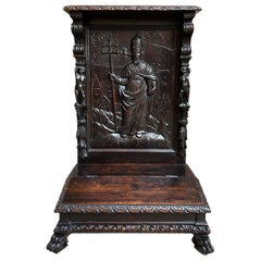 Antique French Prayer Kneeler St. Gregory Cross Catholic Chapel Carved Oak c1880