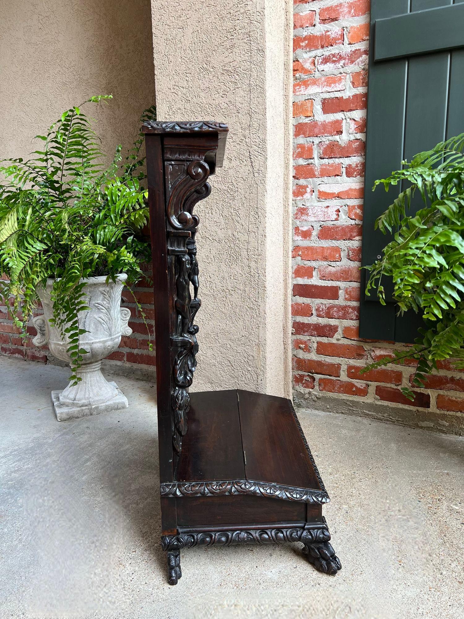 Antique French Prayer Kneeler St. Jerome Lion Catholic Chapel Carved Oak c1880 10