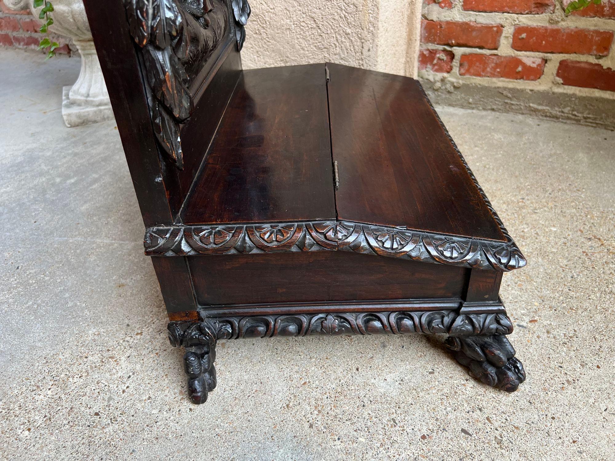 Antique French Prayer Kneeler St. Jerome Lion Catholic Chapel Carved Oak c1880 11