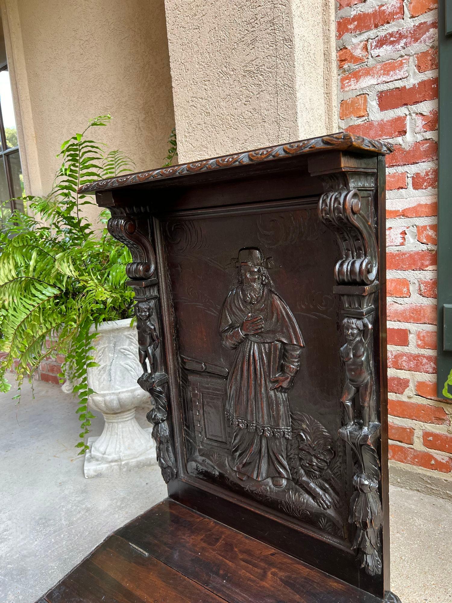 Hand-Carved Antique French Prayer Kneeler St. Jerome Lion Catholic Chapel Carved Oak c1880
