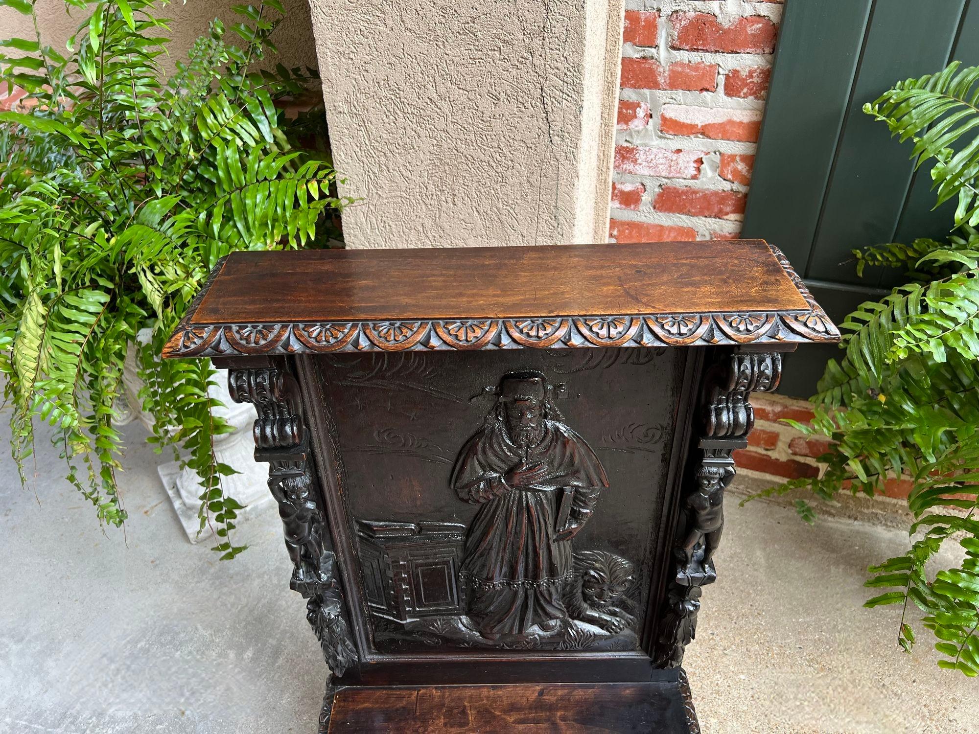 Antique French Prayer Kneeler St. Jerome Lion Catholic Chapel Carved Oak c1880 1