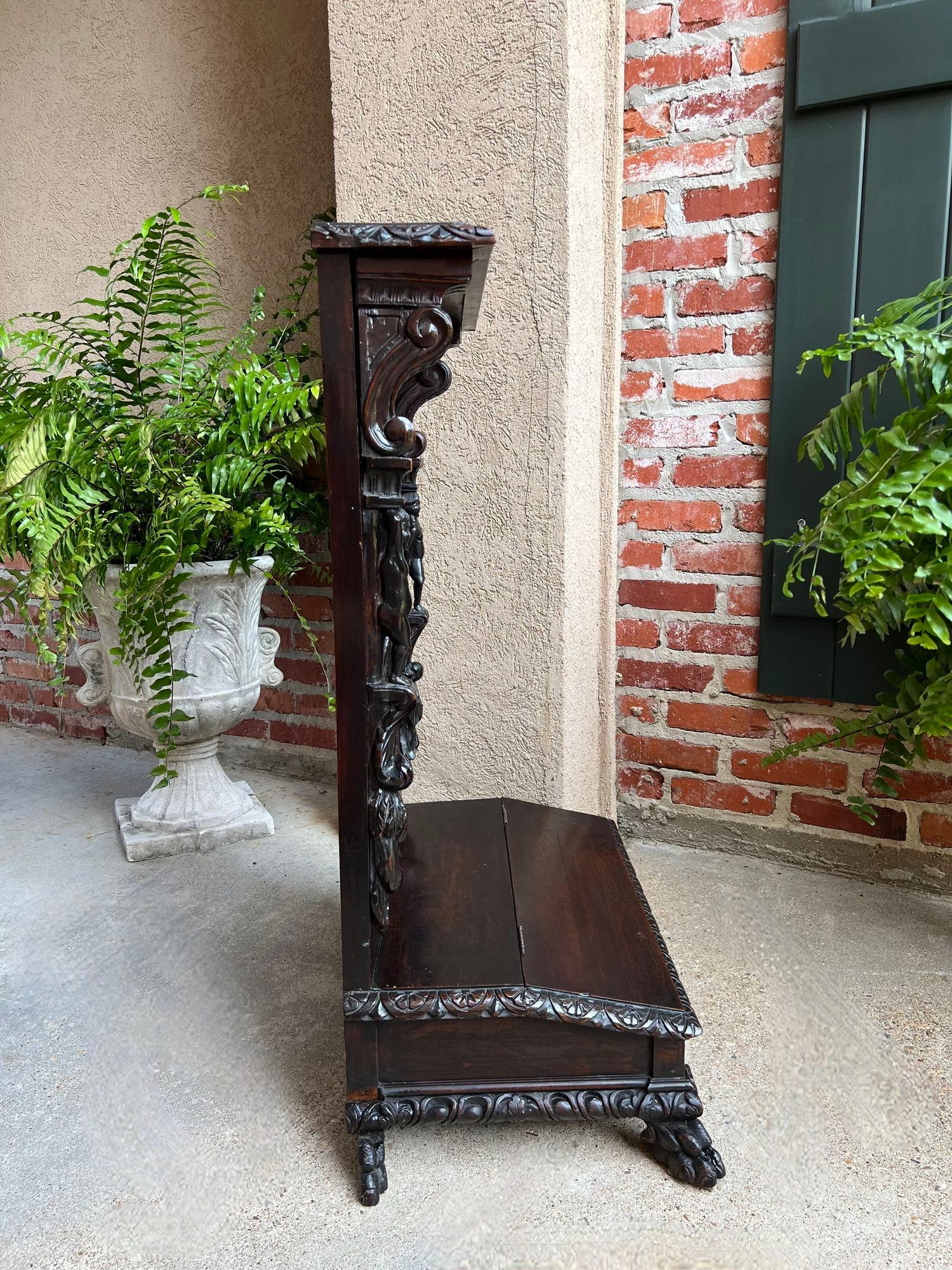 Antique French Prayer Kneeler St. Jerome Lion Catholic Chapel Carved Oak c1880 3