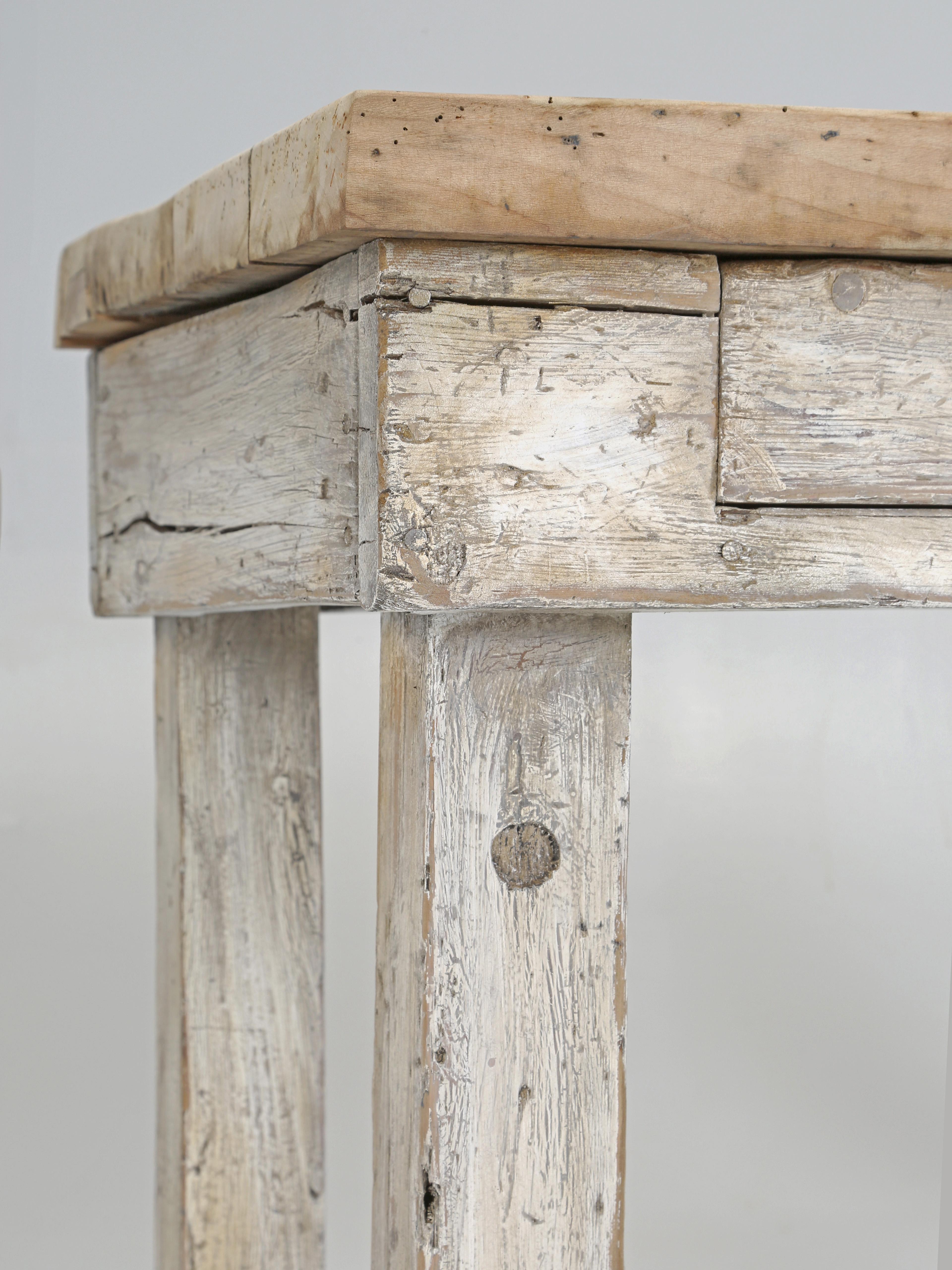 Ancienne table de travail peinte primitive française, table console ou table de canapé c1900 6