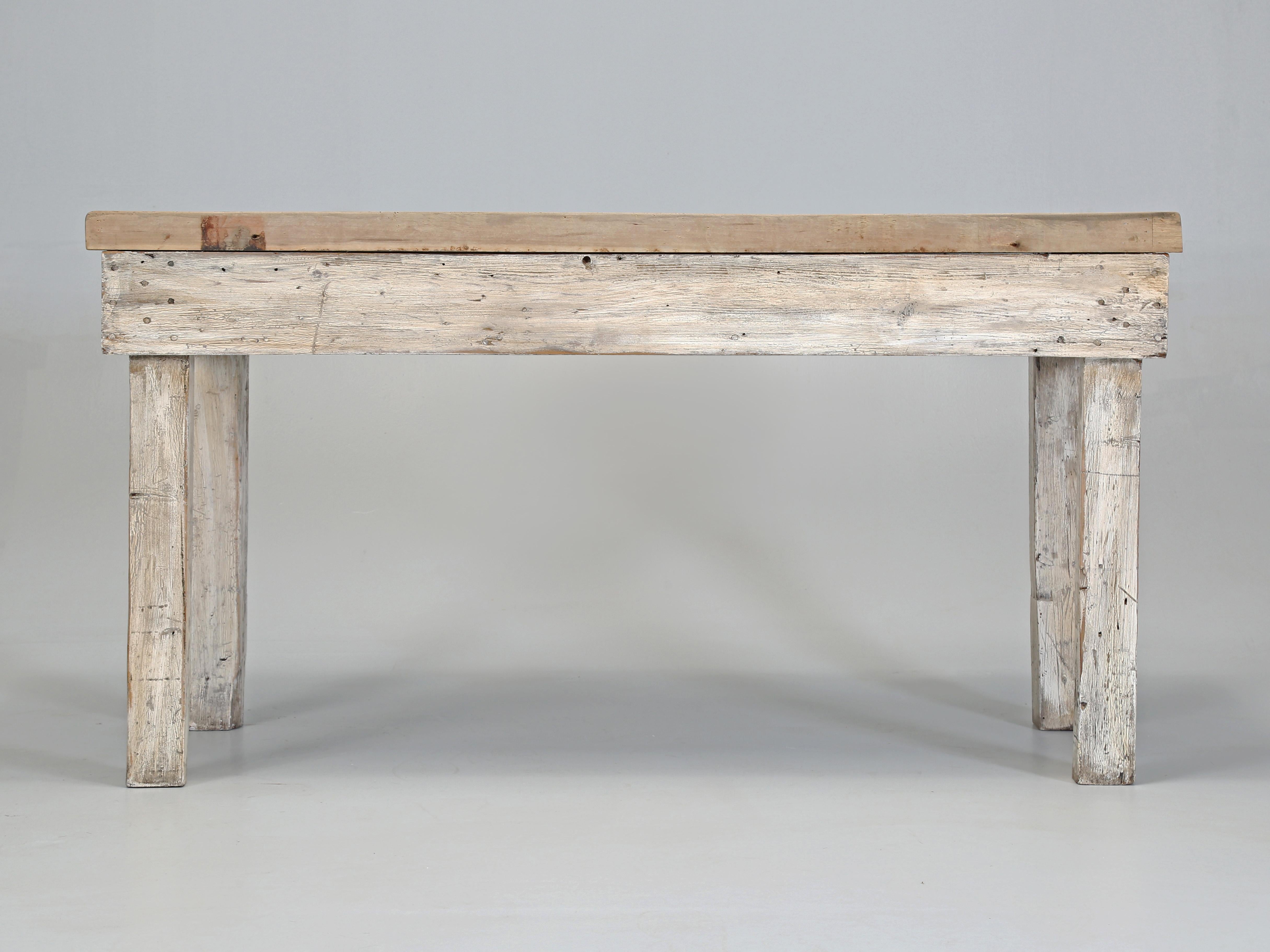 Ancienne table de travail peinte primitive française, table console ou table de canapé c1900 8