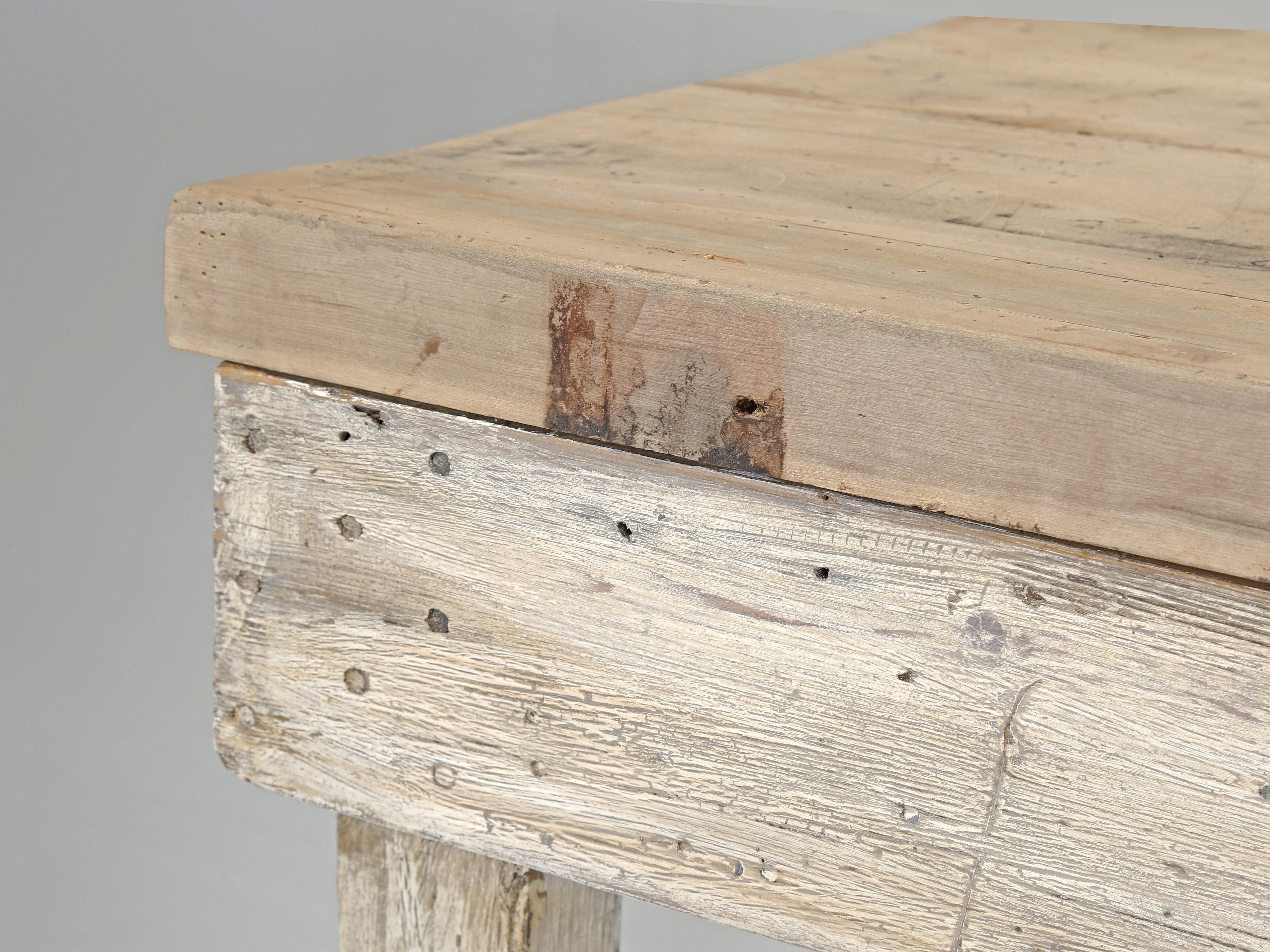 Ancienne table de travail peinte primitive française, table console ou table de canapé c1900 9