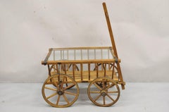 Antique French Primitive Wooden Goat Cart Wagon Farmhouse Glass Top Coffee Table