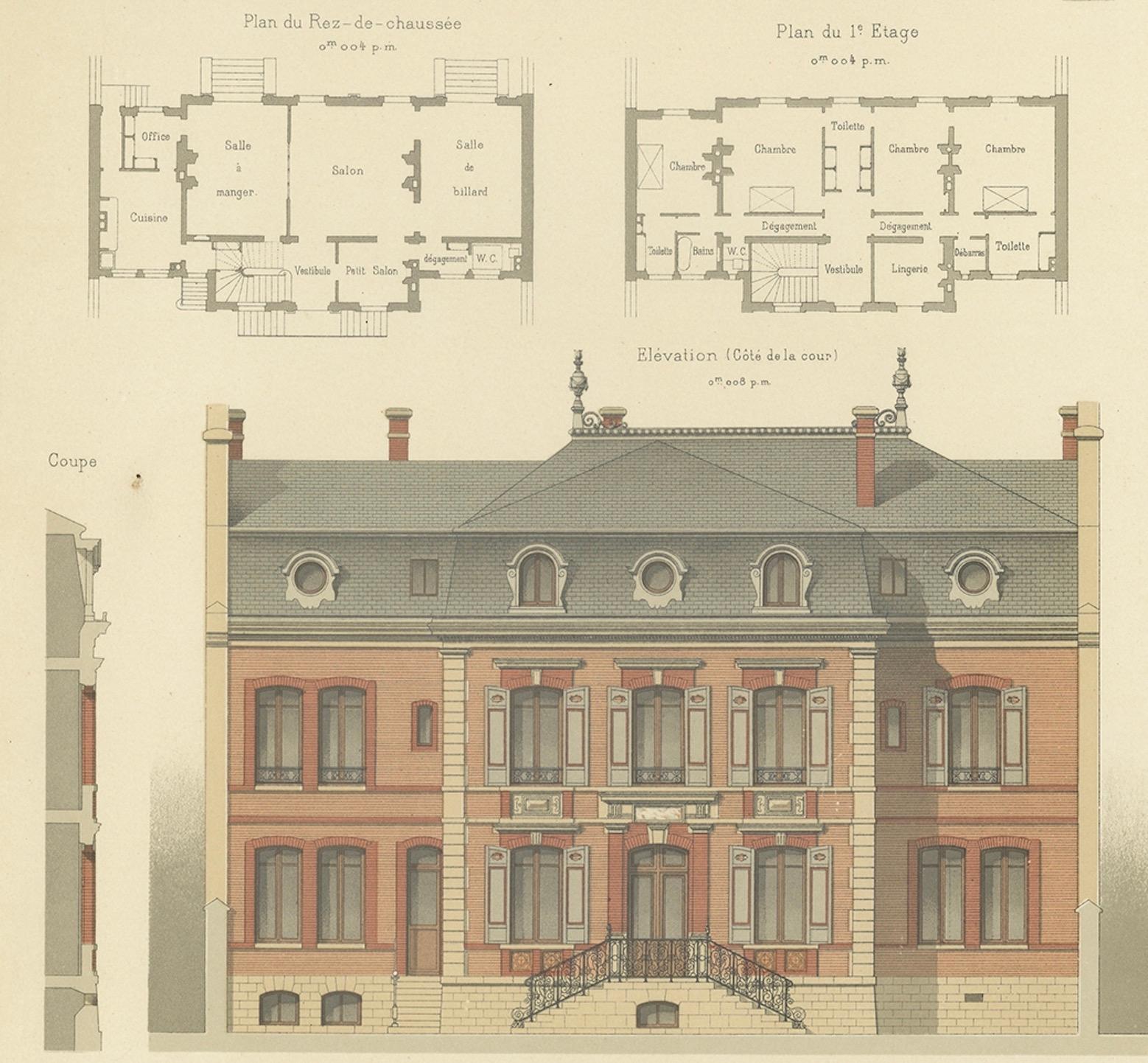 Antique French Print Maison à Neuilly by Paul Sédille Architecte, Chabat c.1900 For Sale 1