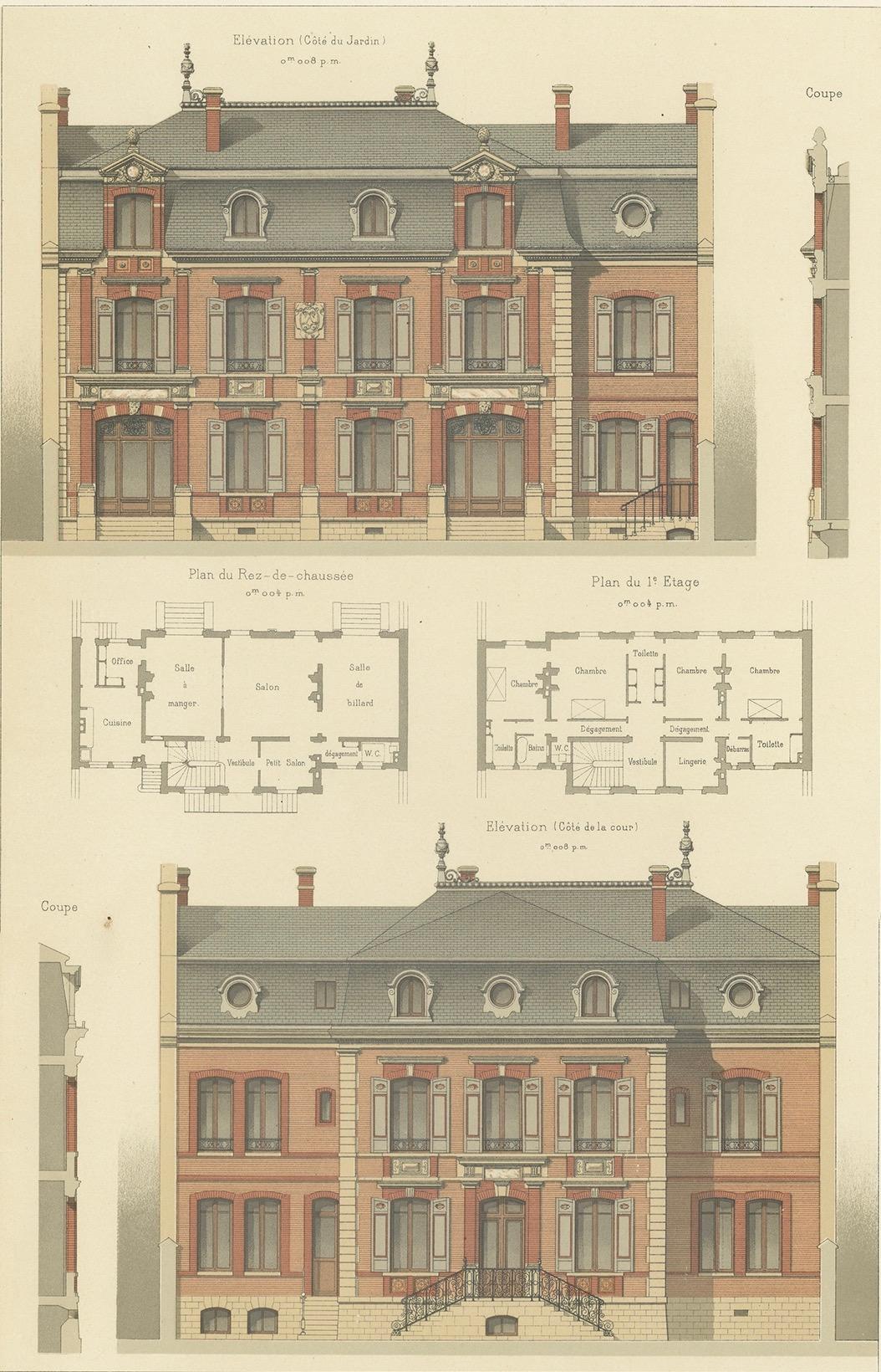 Antique French Print Maison à Neuilly by Paul Sédille Architecte, Chabat c.1900 For Sale 3