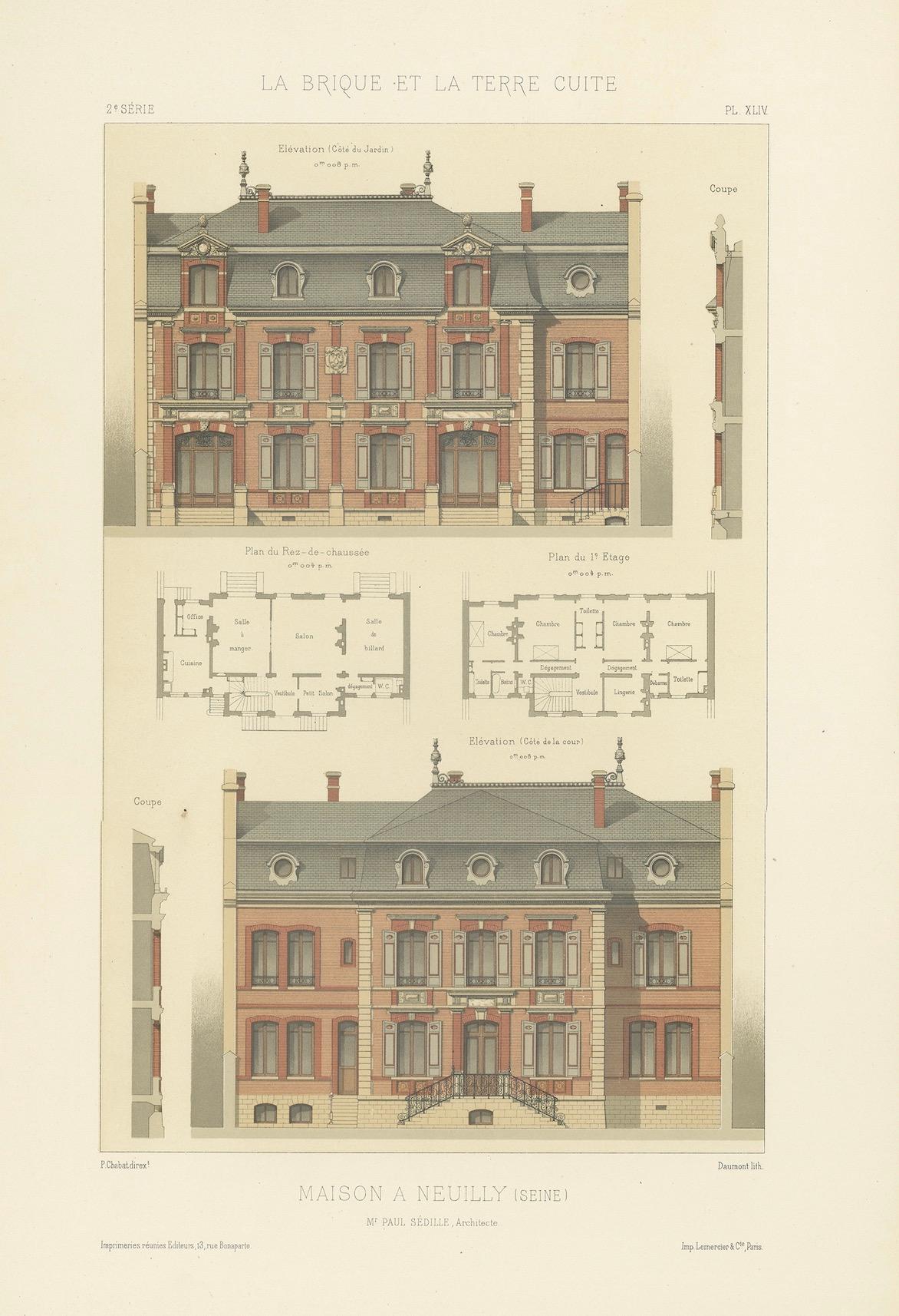 Antique French Print Maison à Neuilly by Paul Sédille Architecte, Chabat c.1900 For Sale 4