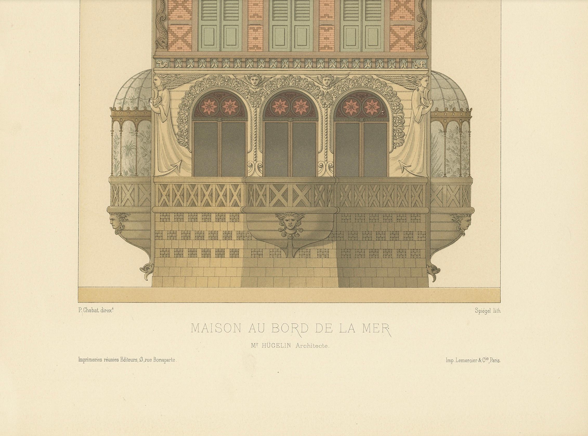 Antique French Print – Maison au Bord de la Mer Architecture by Hügelin, c.1900 For Sale 5