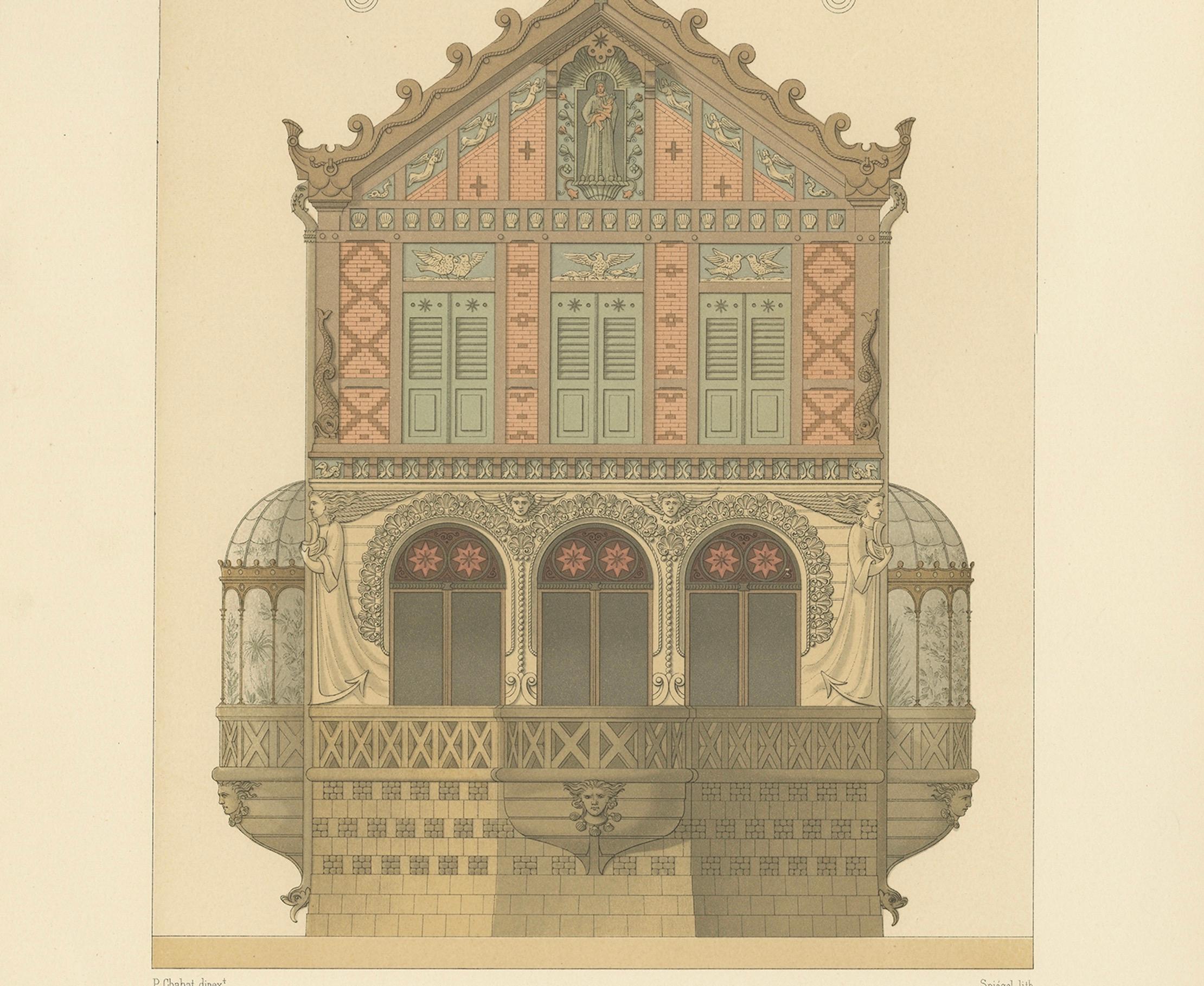 Antique French Print – Maison au Bord de la Mer Architecture by Hügelin, c.1900 For Sale 6