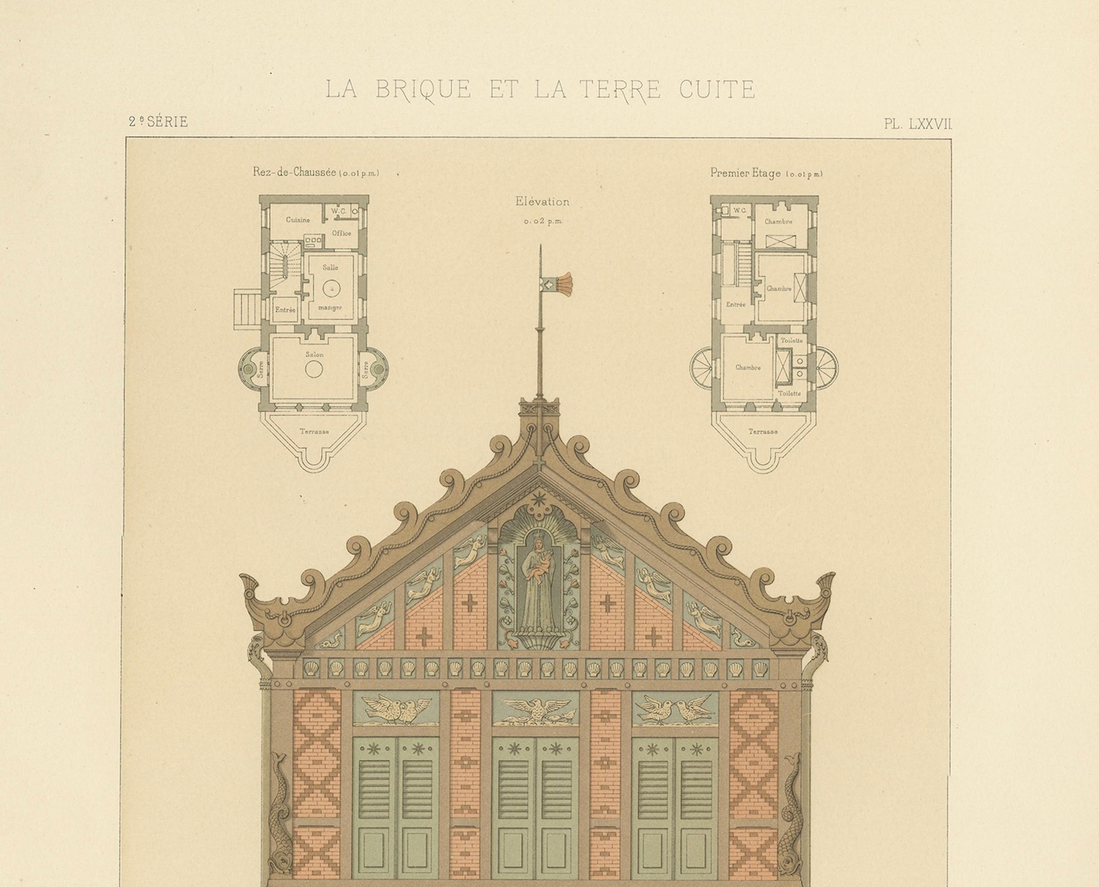 Antique French Print – Maison au Bord de la Mer Architecture by Hügelin, c.1900 For Sale 7