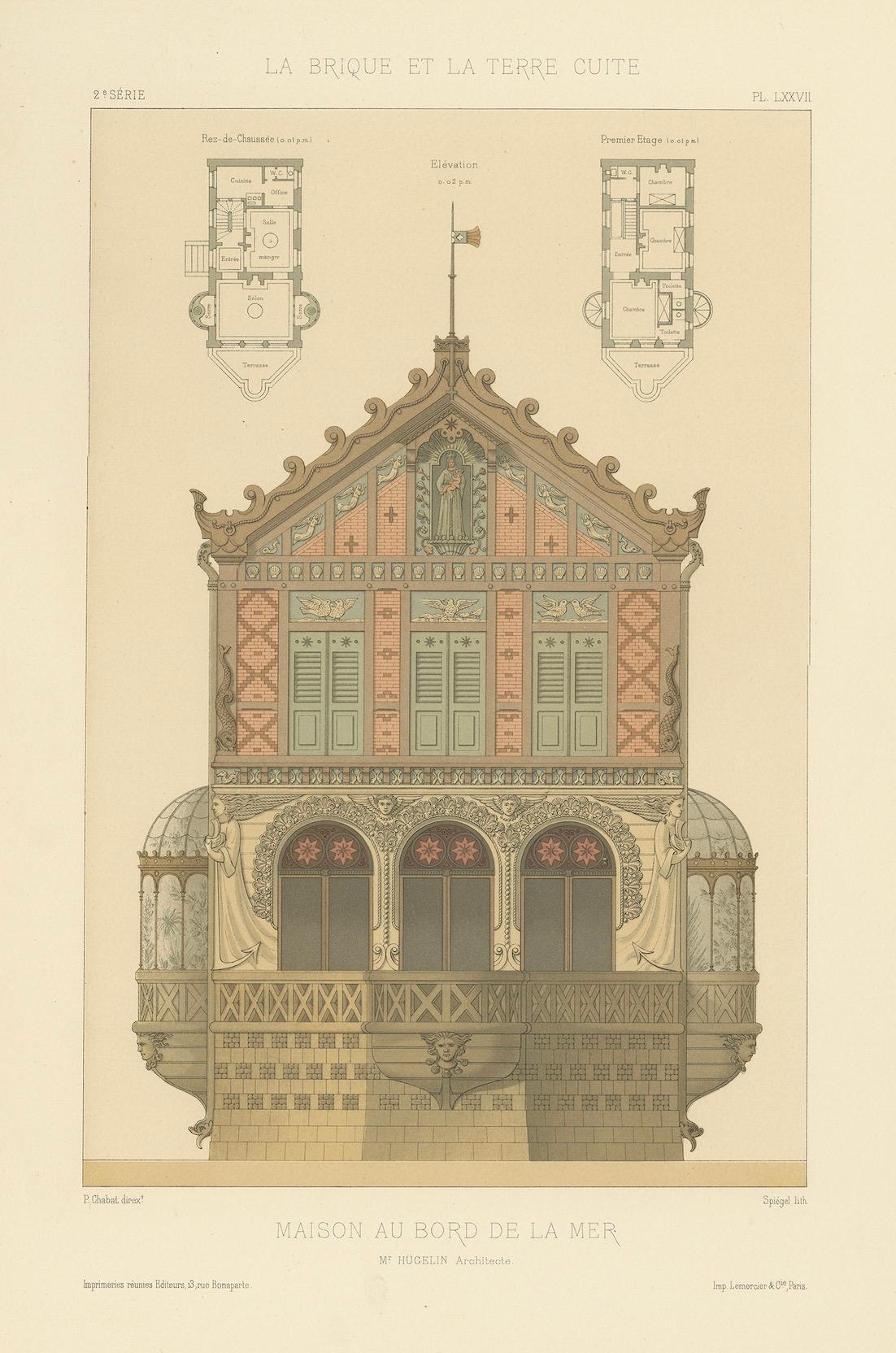 Antique French Print – Maison au Bord de la Mer Architecture by Hügelin, c.1900 For Sale 8