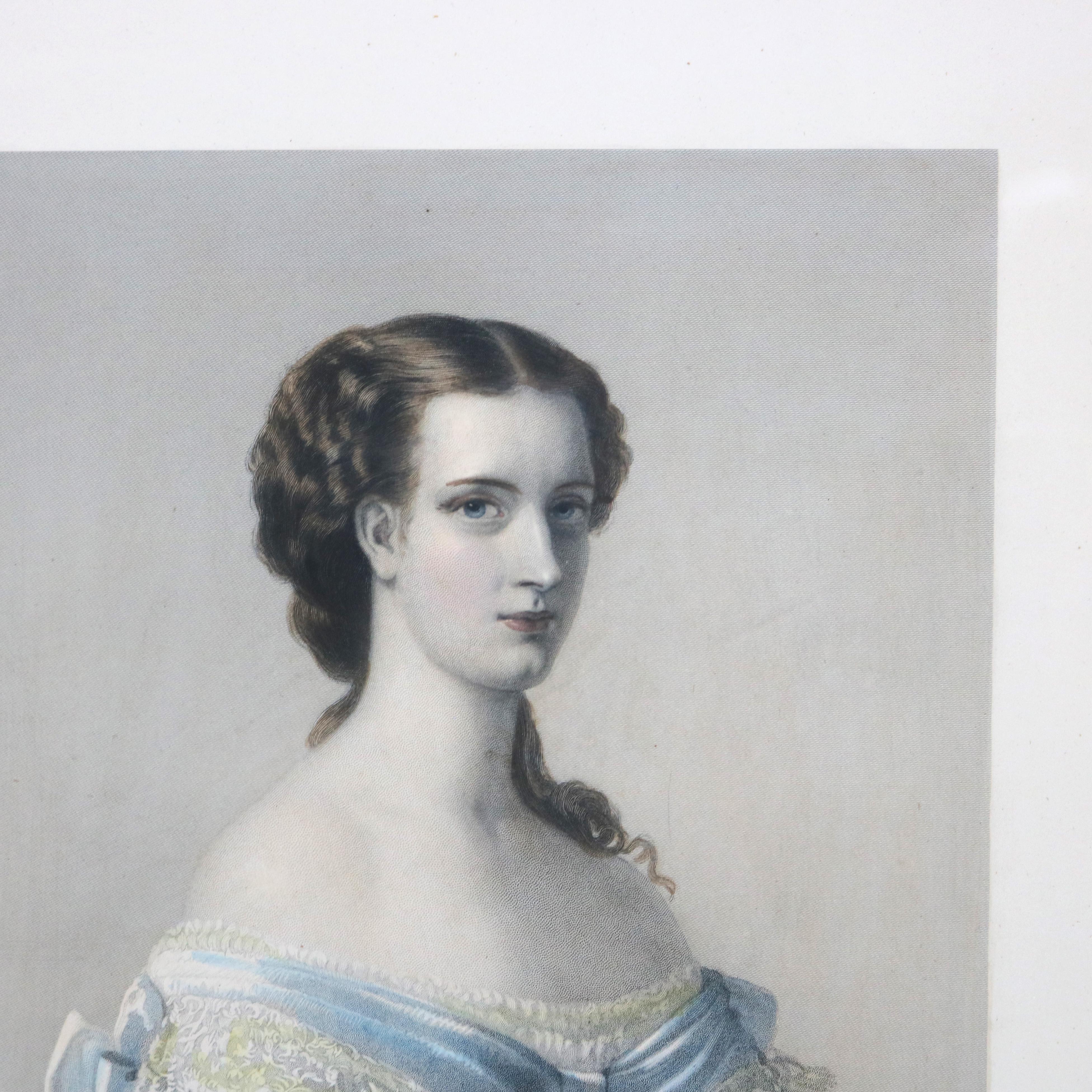 Antique French Print of a Woman Signed Alexandre 19thC In Good Condition For Sale In Big Flats, NY