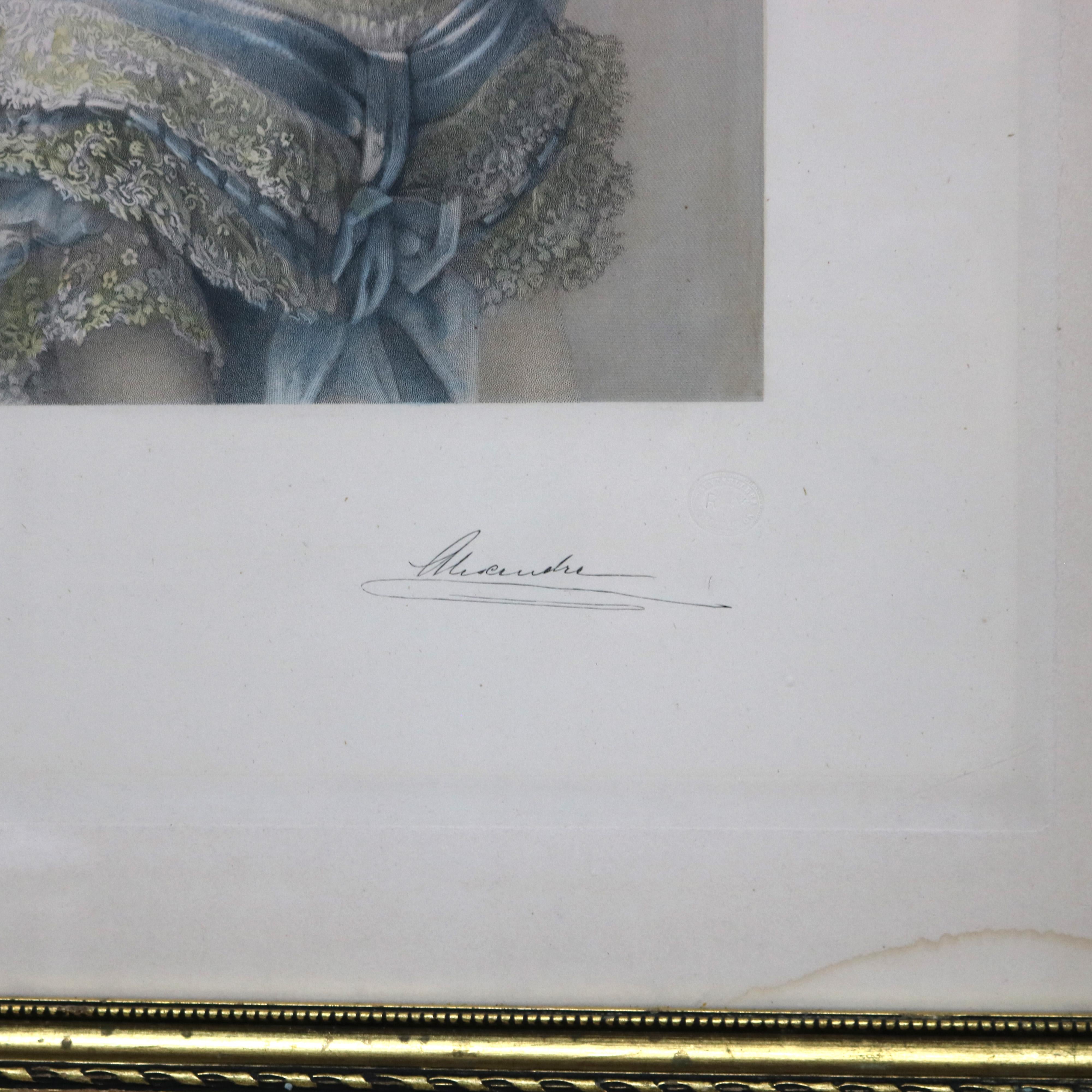 Paper Antique French Print of a Woman Signed Alexandre 19thC For Sale