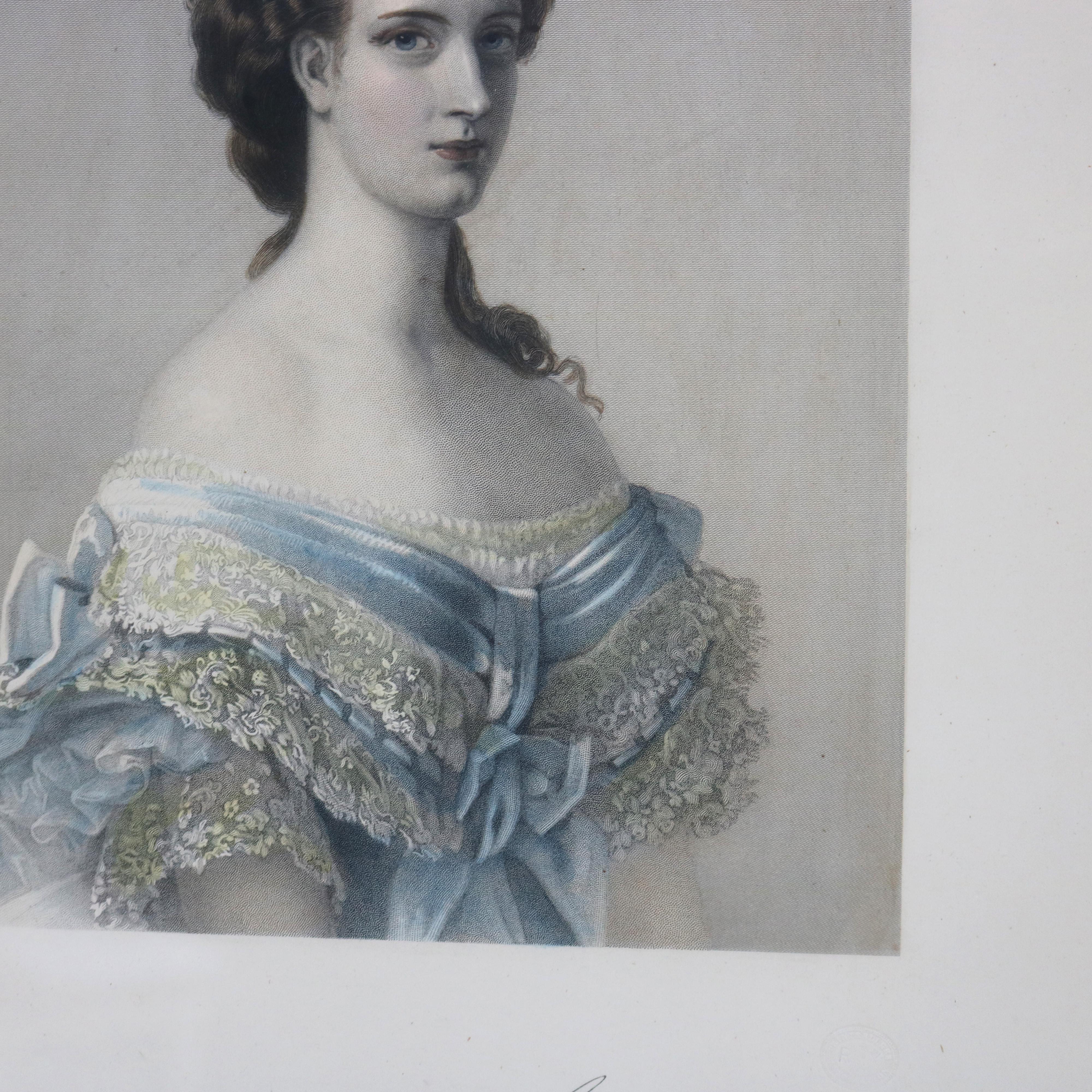 Antique French Print of a Woman Signed Alexandre 19thC For Sale 1