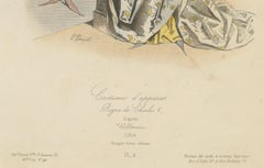 Antique French Print of Courtly Fashion, Reign of Charles V, circa 1860