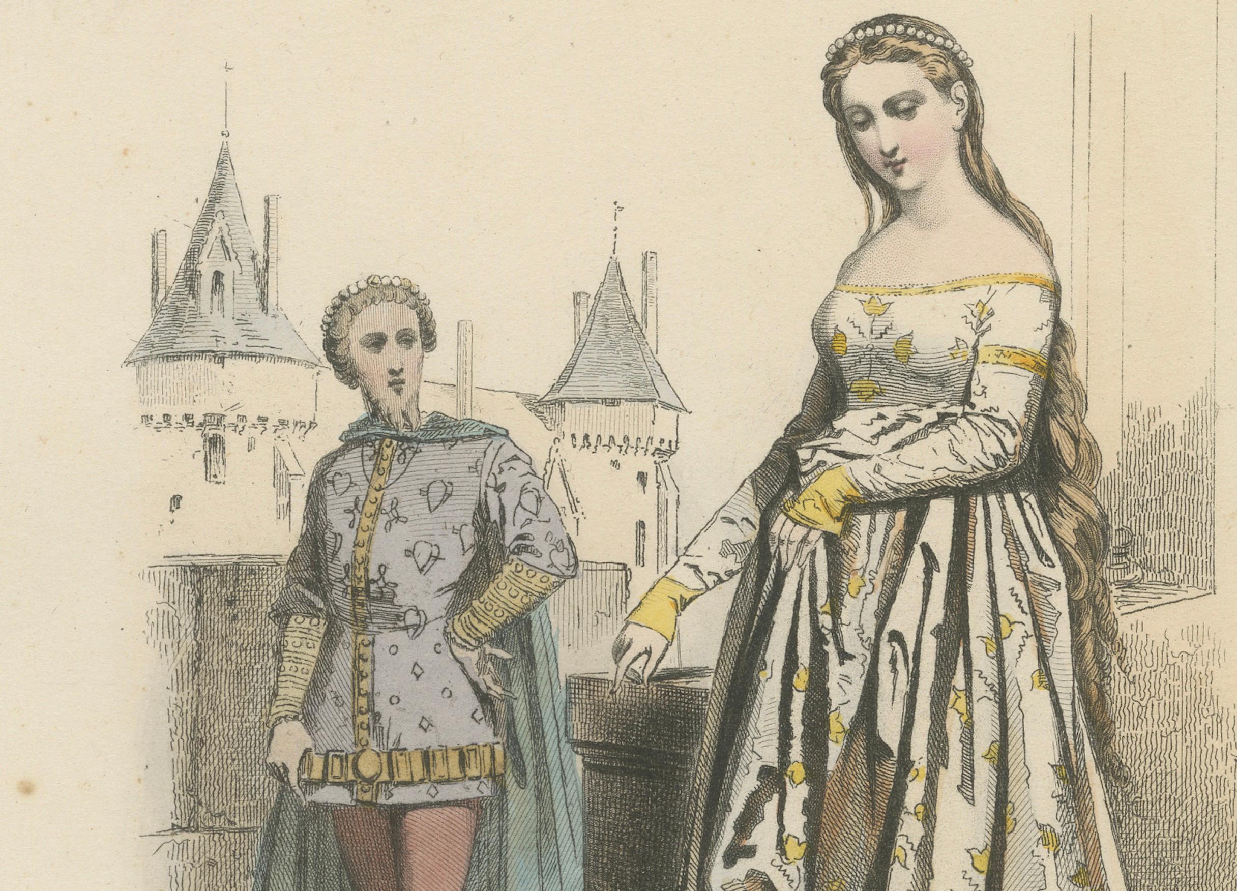 Antique French Druck der höfischen Mode, Herrschaft von Charles V, um 1860 im Zustand „Gut“ im Angebot in Langweer, NL