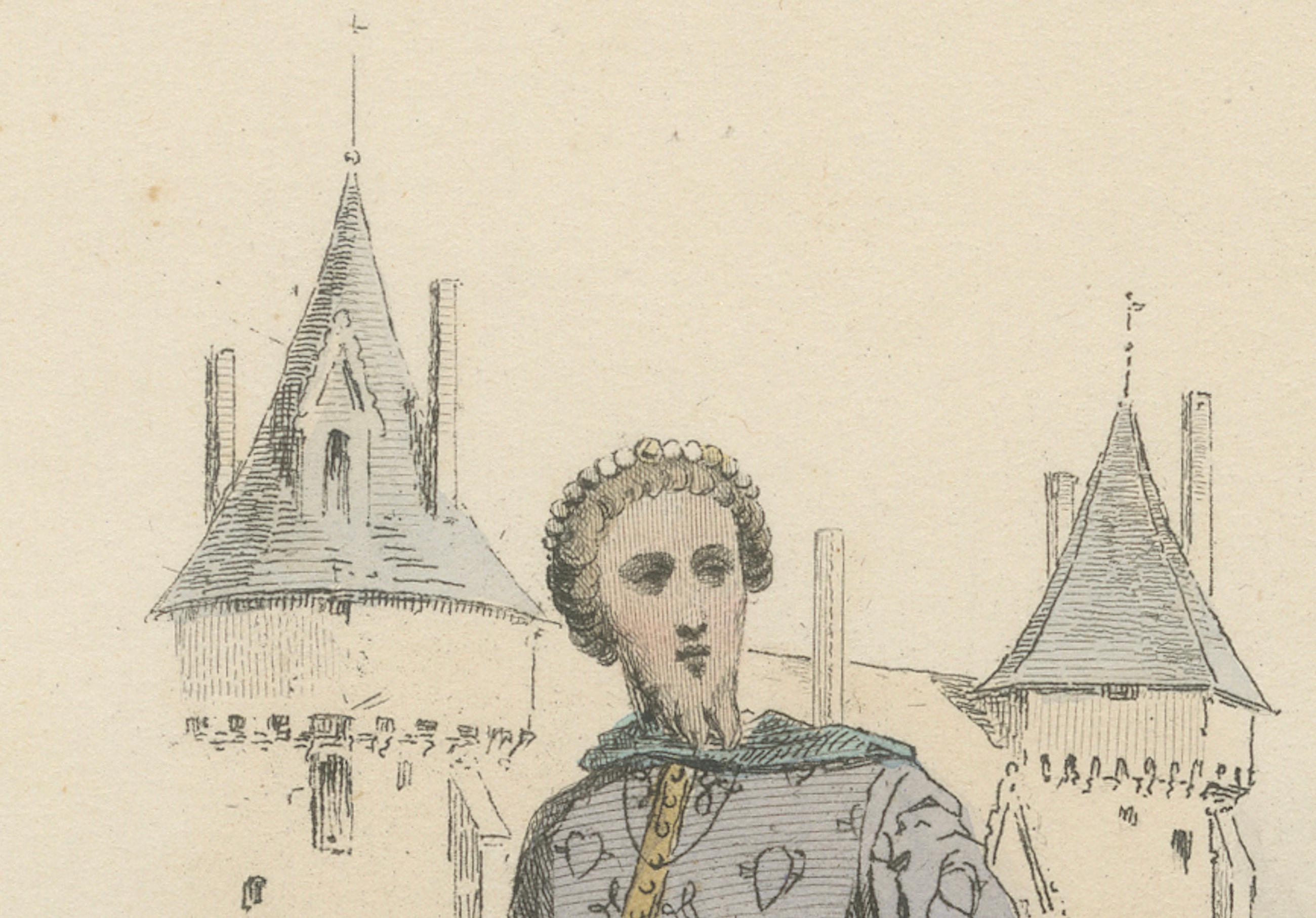 Antique French Druck der höfischen Mode, Herrschaft von Charles V, um 1860 (Mittleres 19. Jahrhundert) im Angebot