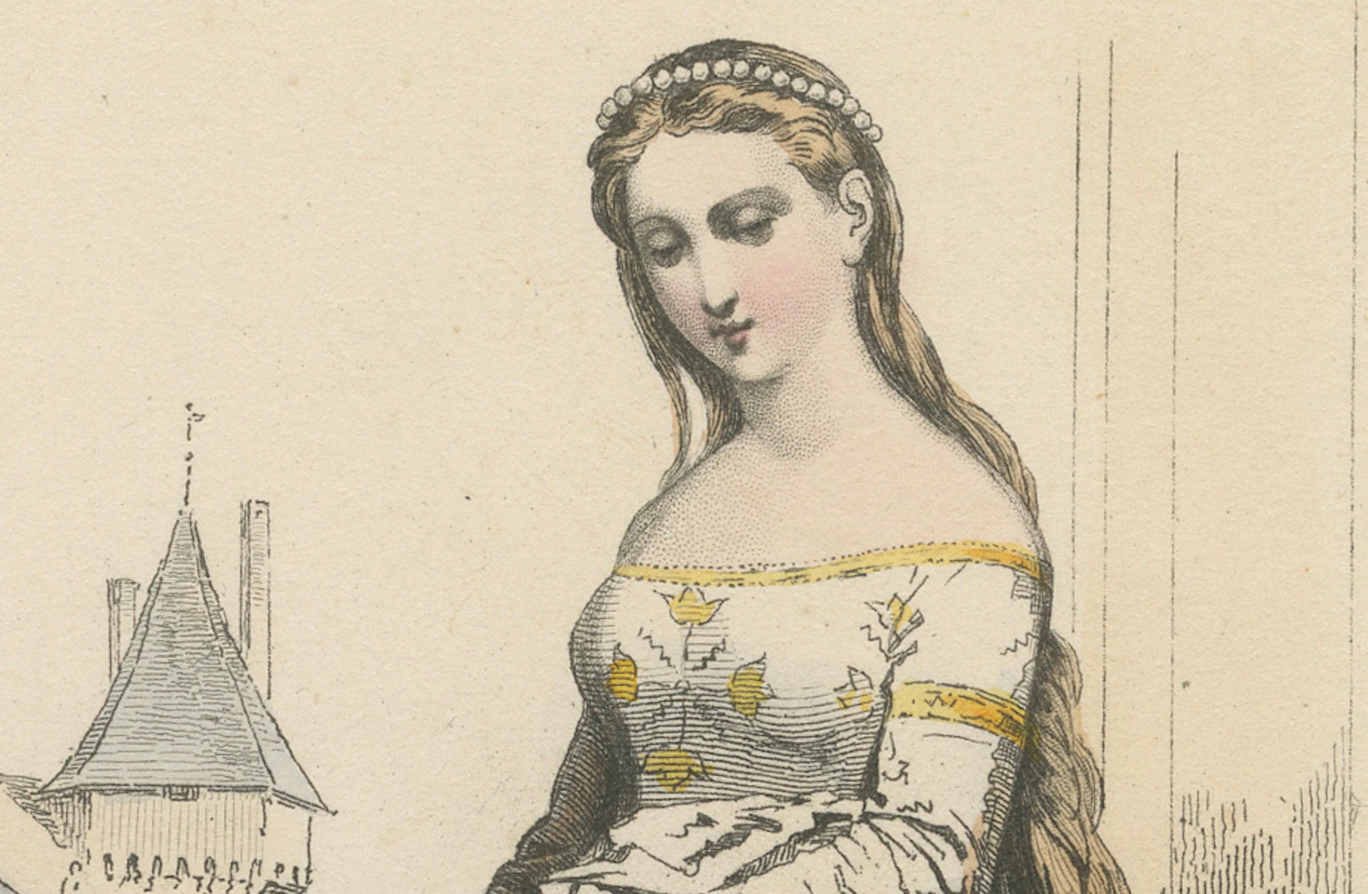 Antique French Druck der höfischen Mode, Herrschaft von Charles V, um 1860 (Papier) im Angebot