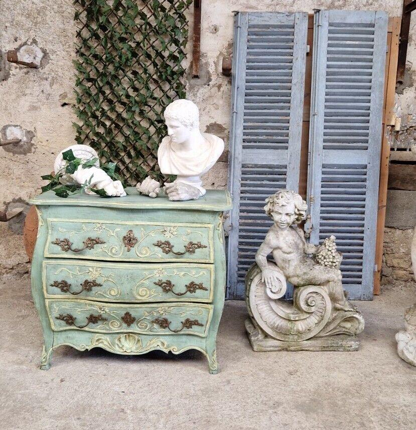 
Introducing an exquisite French Provincial Style Chest of Drawers, perfect for any room in your home. This handcrafted piece of furniture features beautiful carvings and a stunning sea green/blue painted finish. The chest has three drawers, each