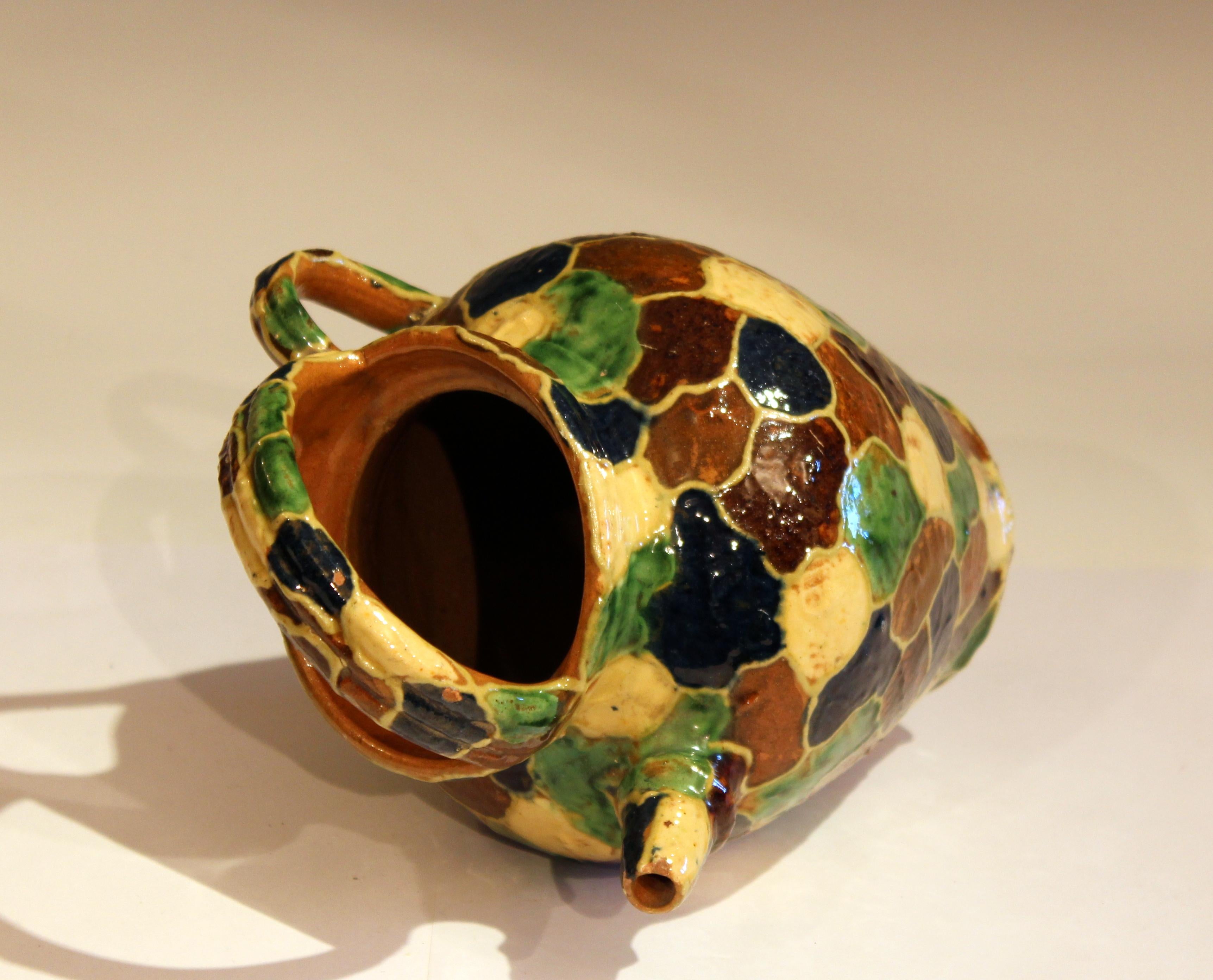 Français Antique French Provence Country Pottery Irese Signed Vase Confit Pot Jug en vente
