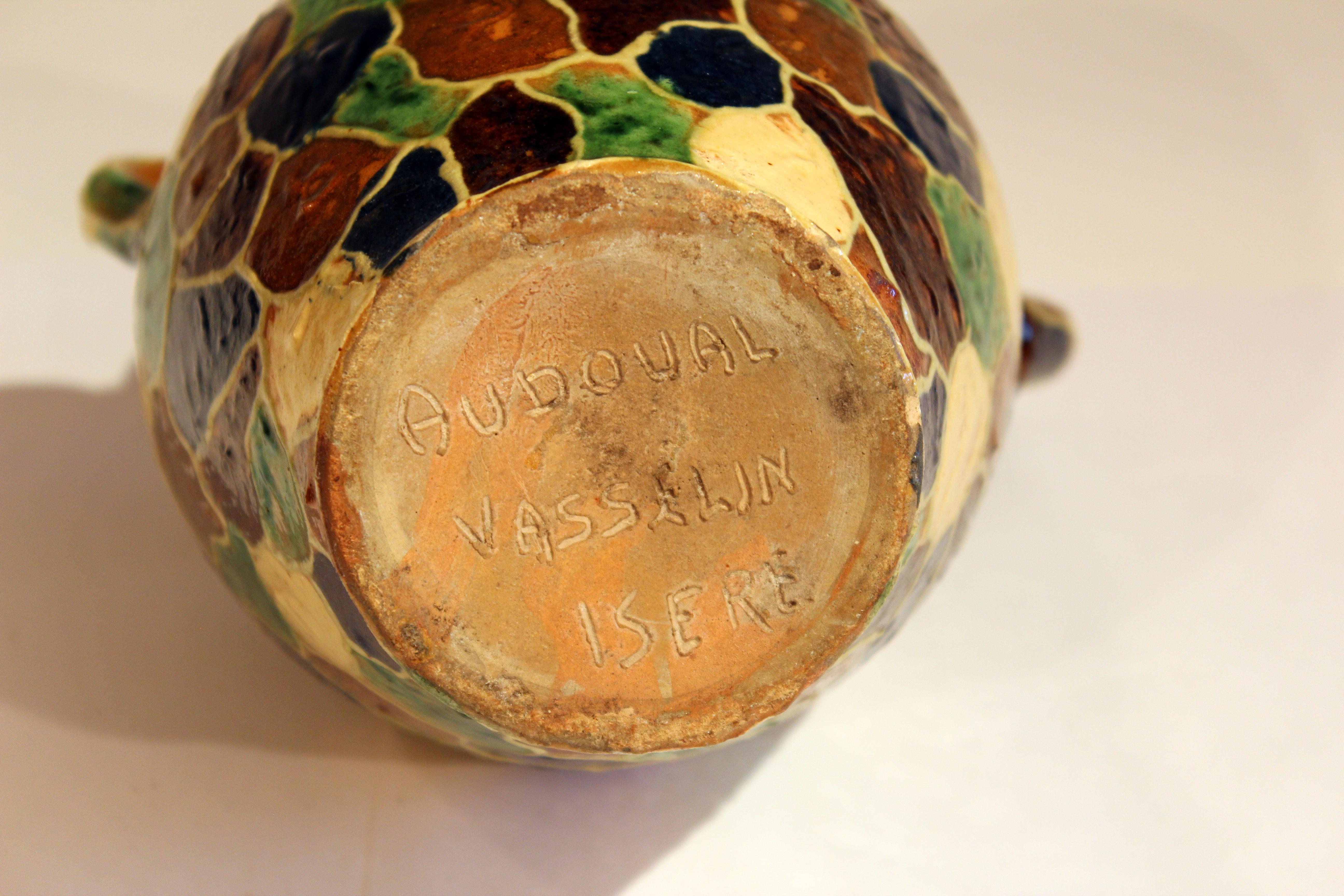Antique French Provence Country Pottery Irese Signed Vase Confit Pot Jug Bon état - En vente à Wilton, CT