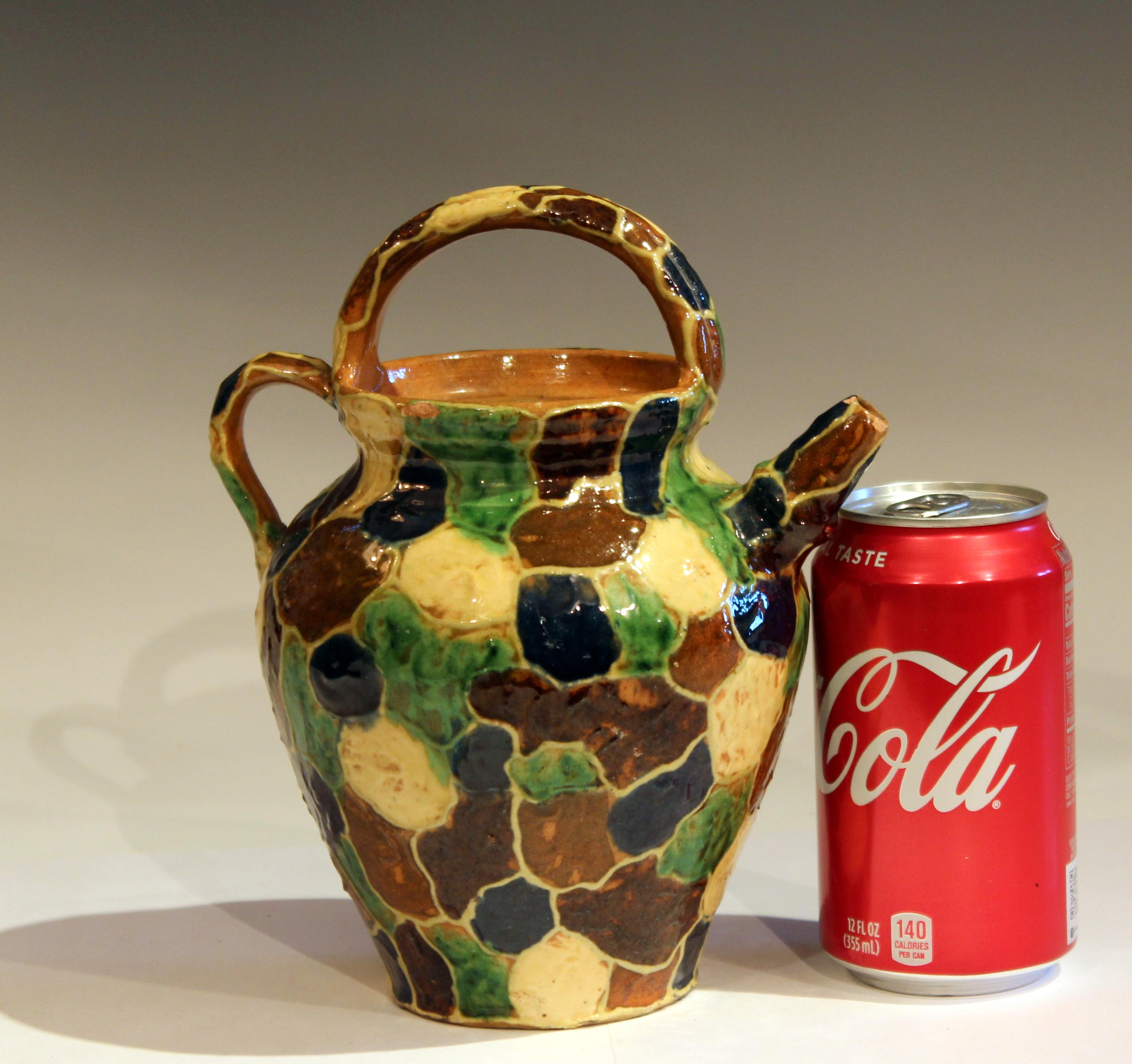 Antique French Provence Country Pottery Irese Signed Vase Confit Pot Jug en vente 1