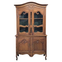 Antique French Provincial 18th c. Pine Deux Corps with Glass Doors