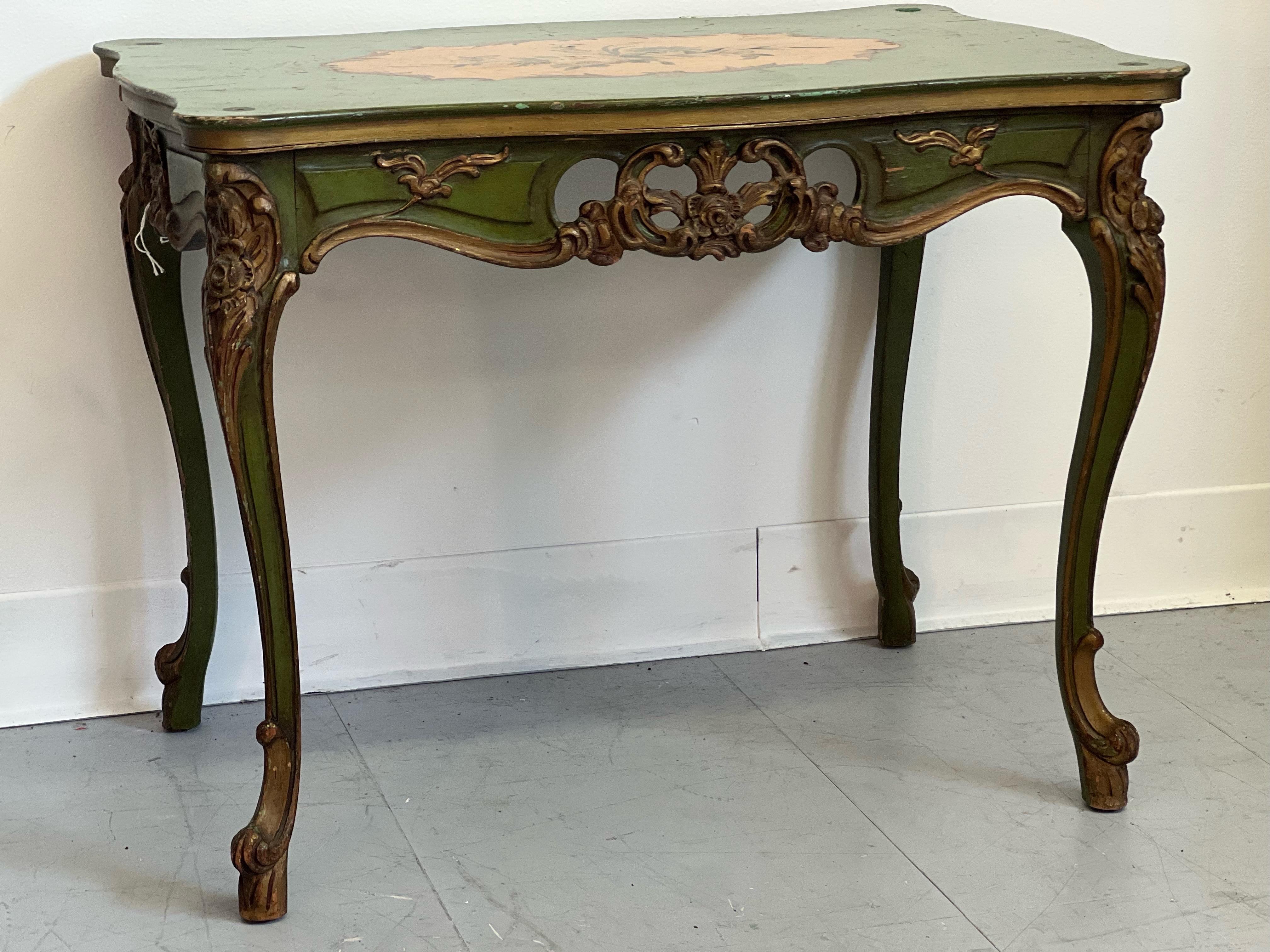 Late 20th Century Antique French Provincial Accent Table with Hand Painted Details. Made In Italy. For Sale