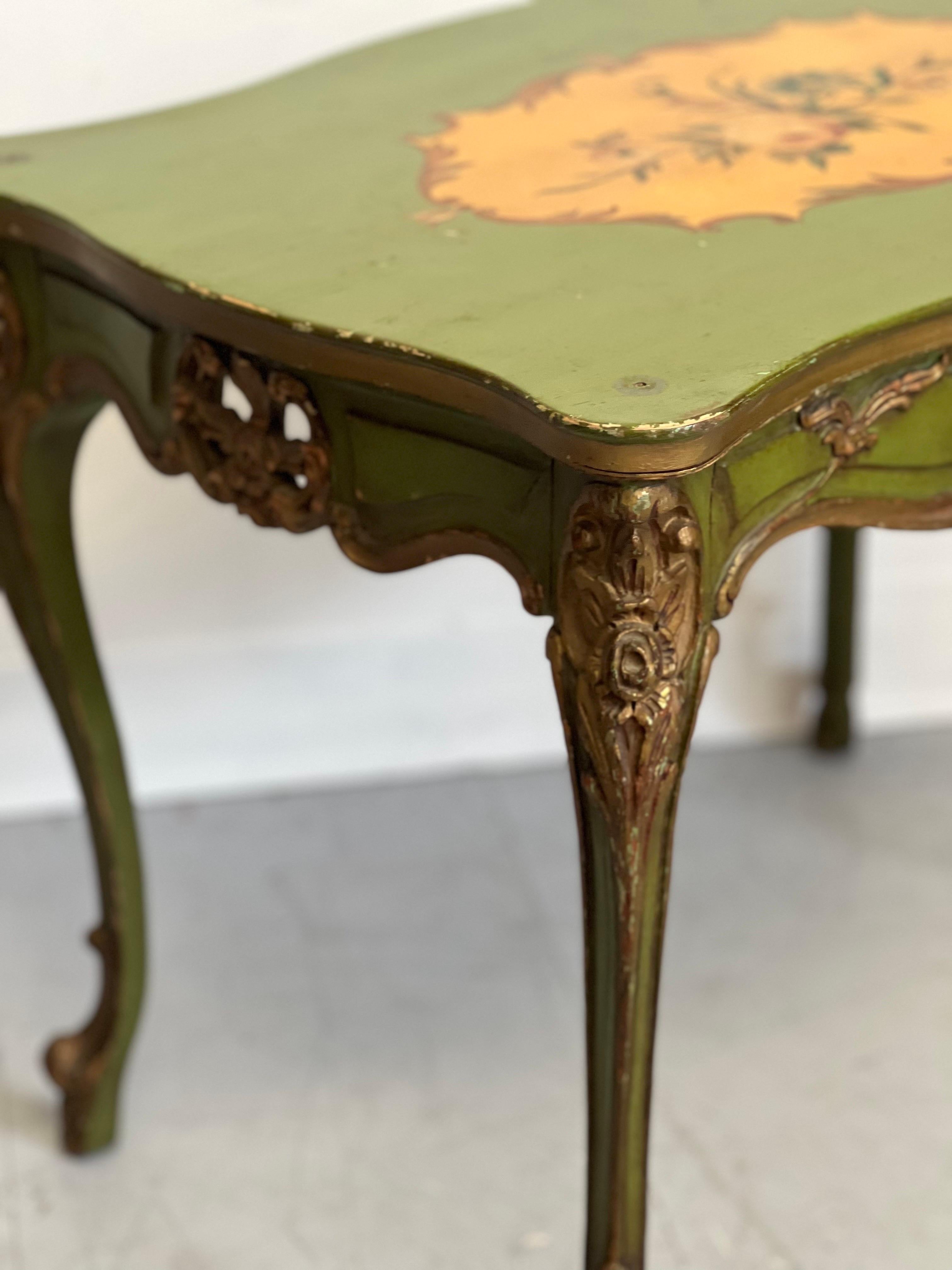 Antique French Provincial Accent Table with Hand Painted Details. Made In Italy. For Sale 4