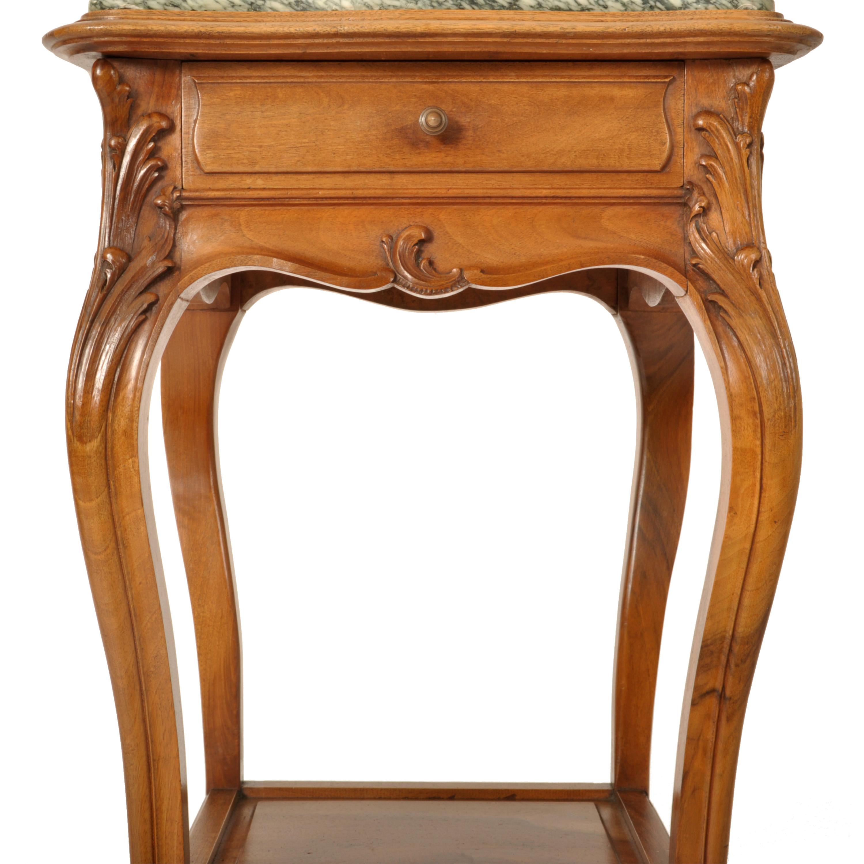 Antique French Provincial Art Nouveau Walnut & Marble Nightstand Side Table 1900 4