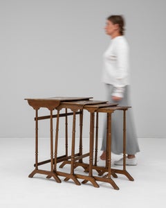Antique French Provincial Bamboo Console Table, Dark Brown Wood, 1880s