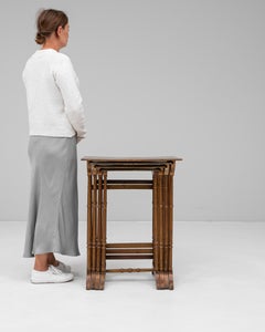 Consolle antica in stile provenzale francese in bambù, legno marrone scuro, anni ’80 del XIX secolo
