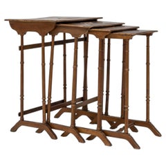 Antique French Provincial Bamboo Console Table, Dark Brown Wood, 1880s