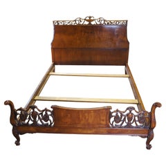 Antique French Provincial Baroque Walnut Floral Acanthus Urn Crown Full Bed