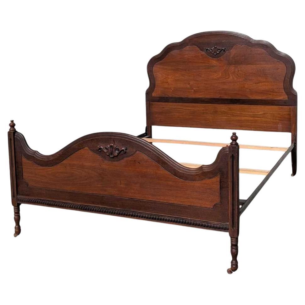 Antique French Provincial Bed Frame – Solid Wood, Ornate Carving, Early 1900s