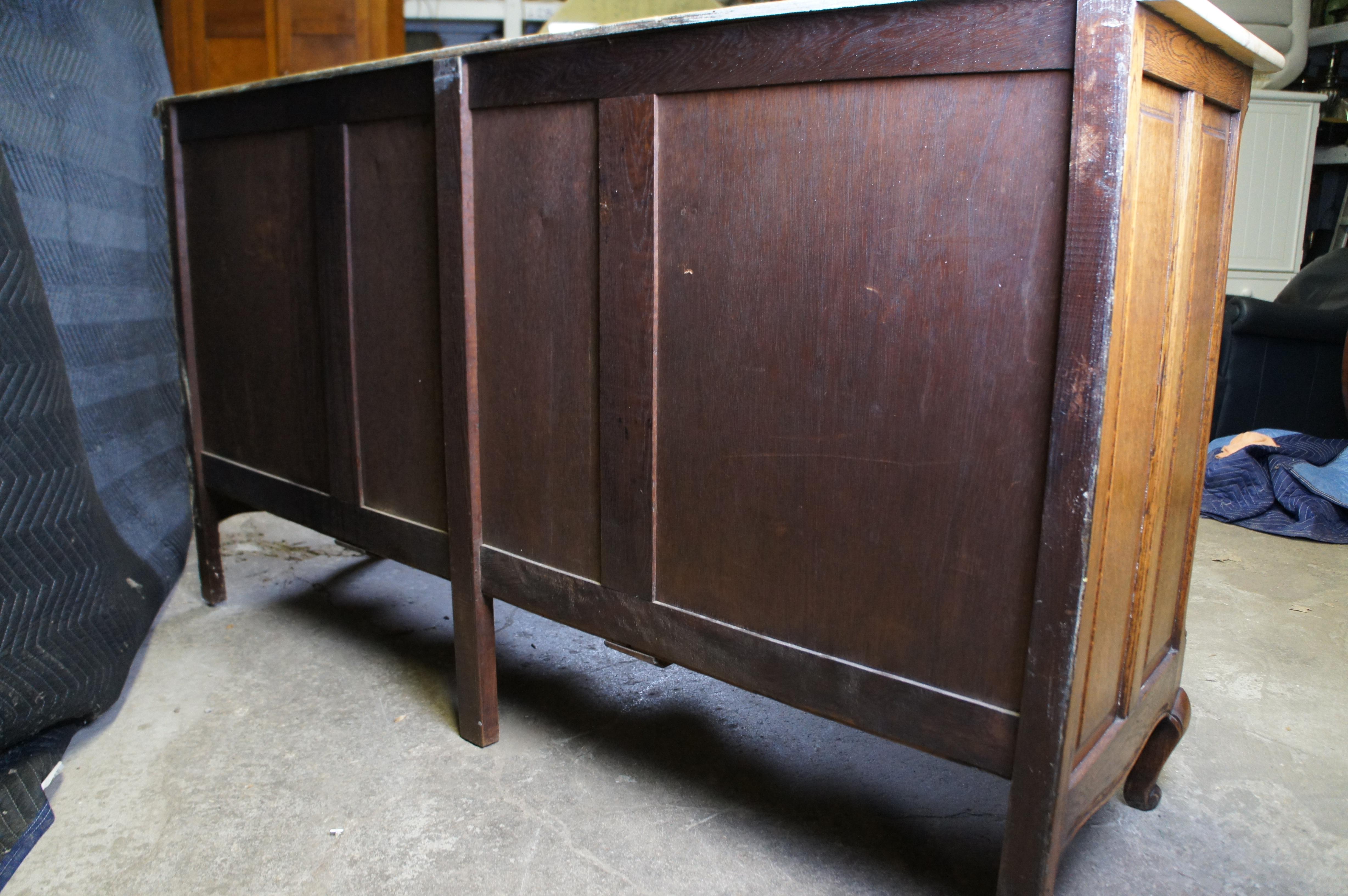 Antique French Provincial Belgian Oak Faux Marble Buffet Sideboard Credenza 72