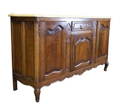 Antique French Provincial Belgian Oak Faux Marble Buffet Sideboard Credenza 72"